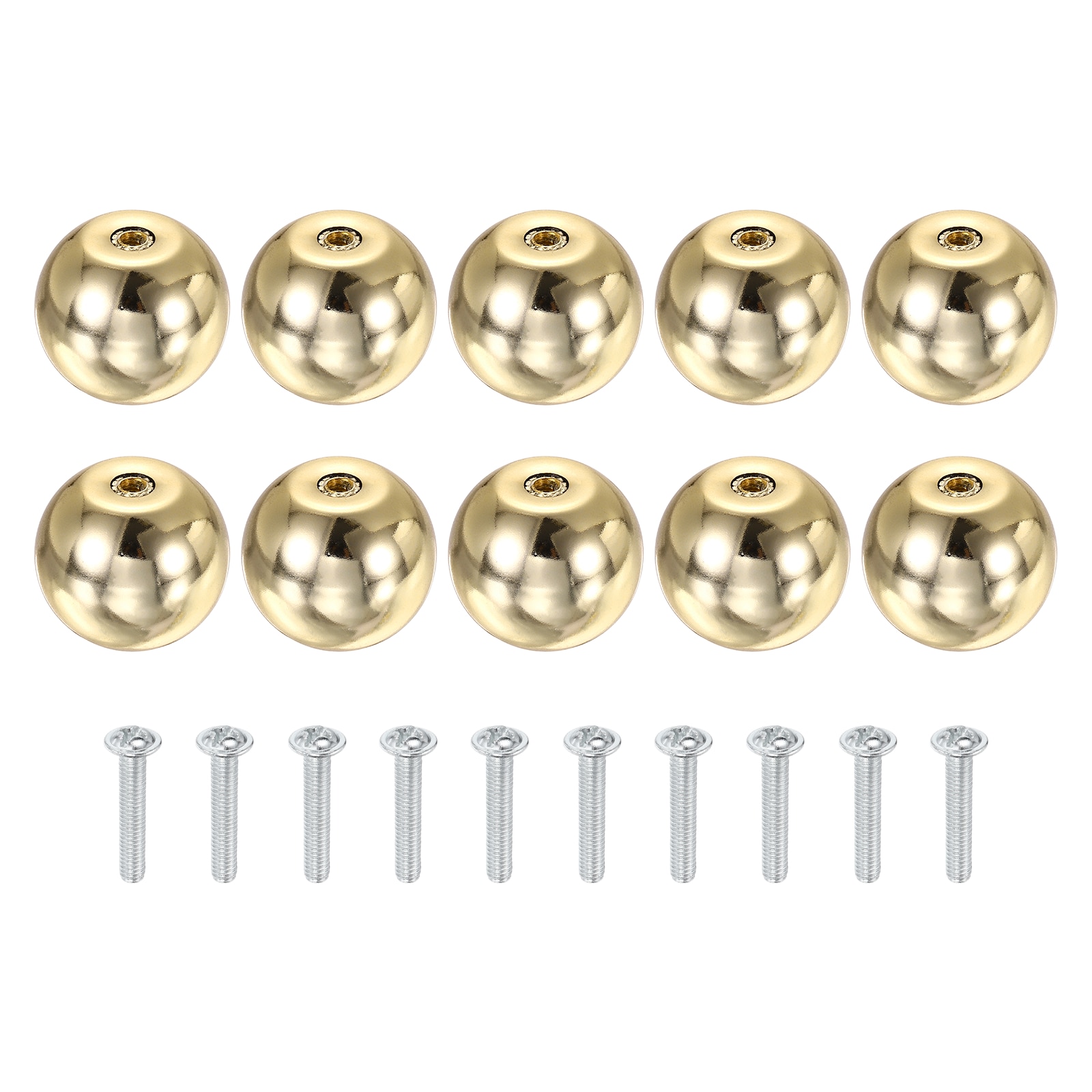 Unique Bargains 10pcs Cabinet Knobs 1-3/16 Inch (30mm) Diameter Drawer Knob Polished Chrome Round Ball Kitchen Knobs Handle with Screws for Cupboard Bedroom Kitchen Wardrobe Gold
