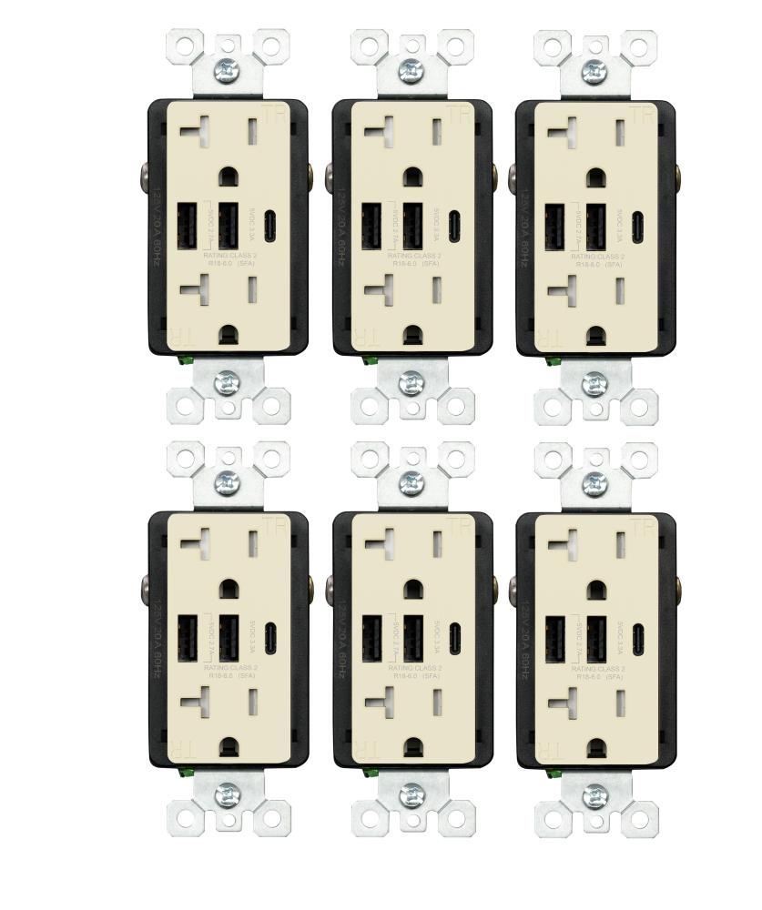 Utilitech R1820D60AAC-LA6 20 -Amp 125-volt Tamper Resistant Residential Decorator USB outlet Type A/C , Light almond 6 -Pack