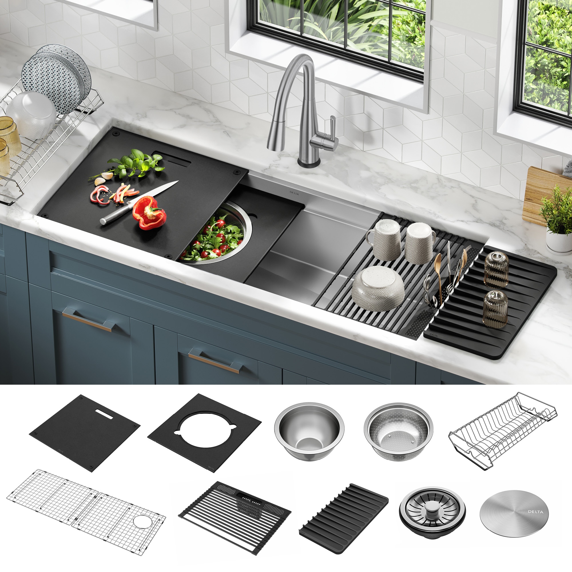 Delta Rivet 16 Gauge Stainless Steel 30 in. Single Bowl Undermount Workstation Kitchen Sink with Accessories, Silver