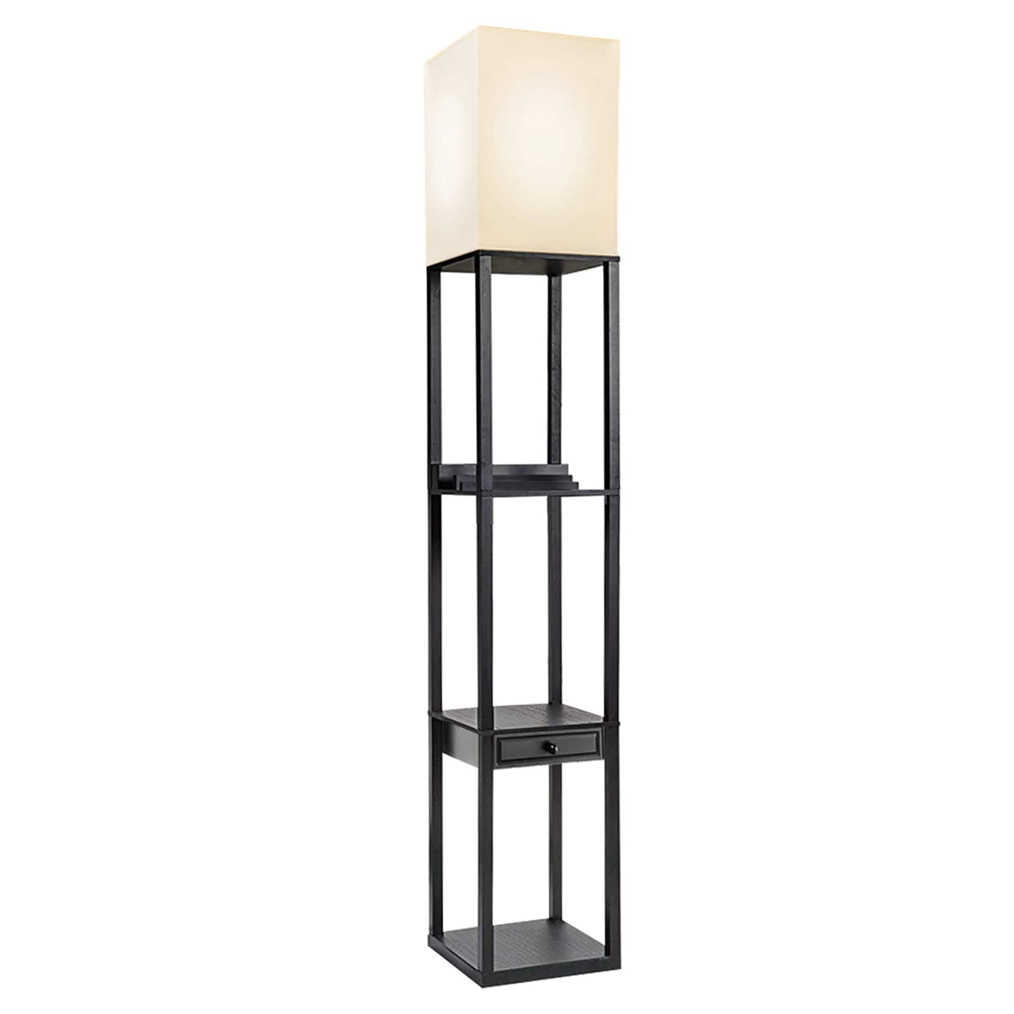 WELLFOR Modern Black Floor Lamp with Built-in Table and Storage - LED ...