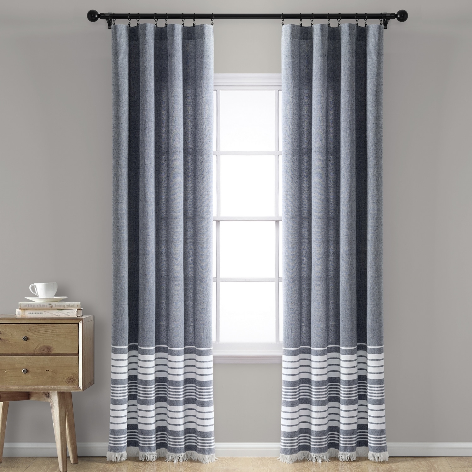 Lush Decor 16T004548 95-Inches Navy Rod pocket Curtain panel pair