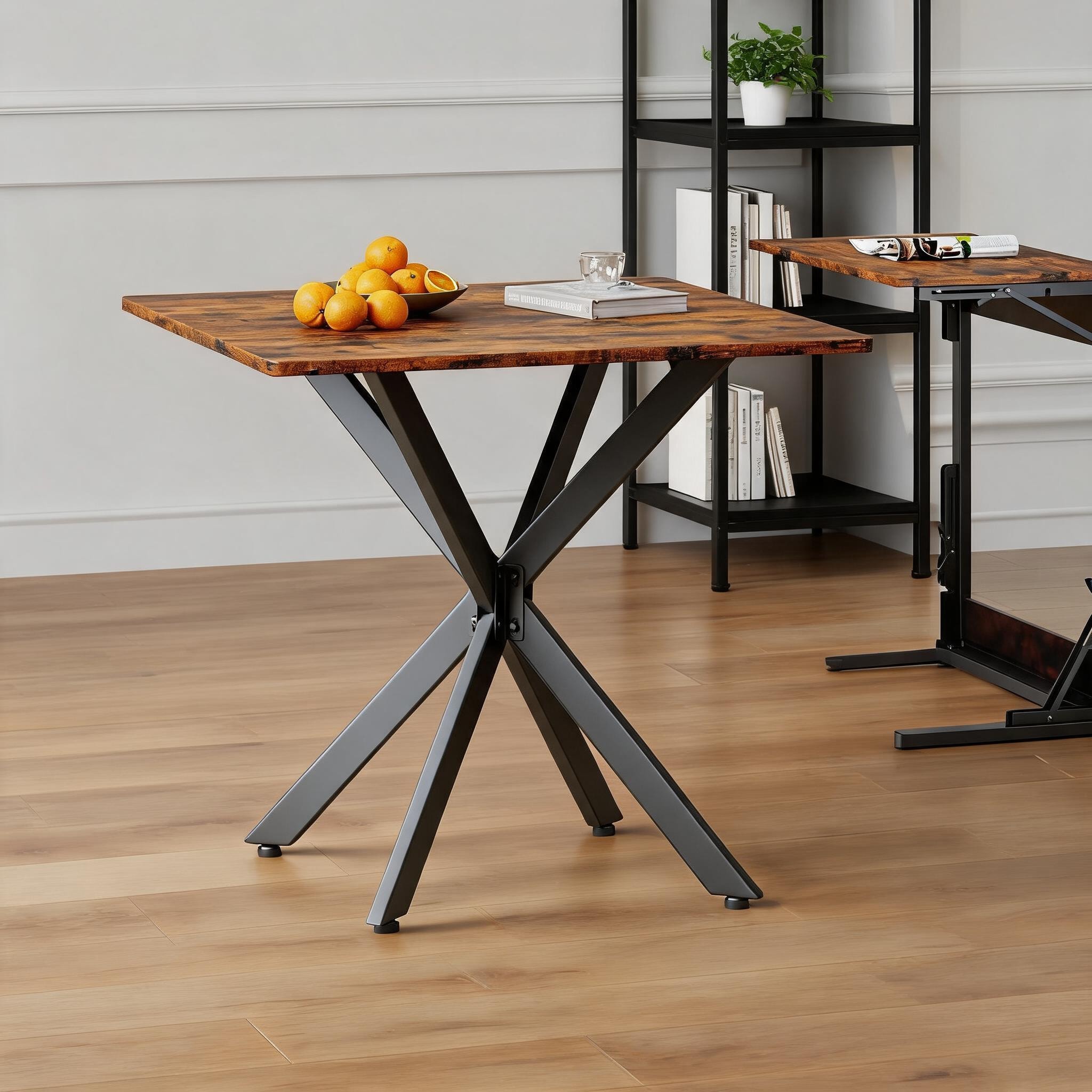 Watnature 31.5 Inch 2-Seater Square Dining Table Brown Finish X-Frame Legs Industrial Farmhouse Style for Living Room and Home Office #42NWBFAXVSTC