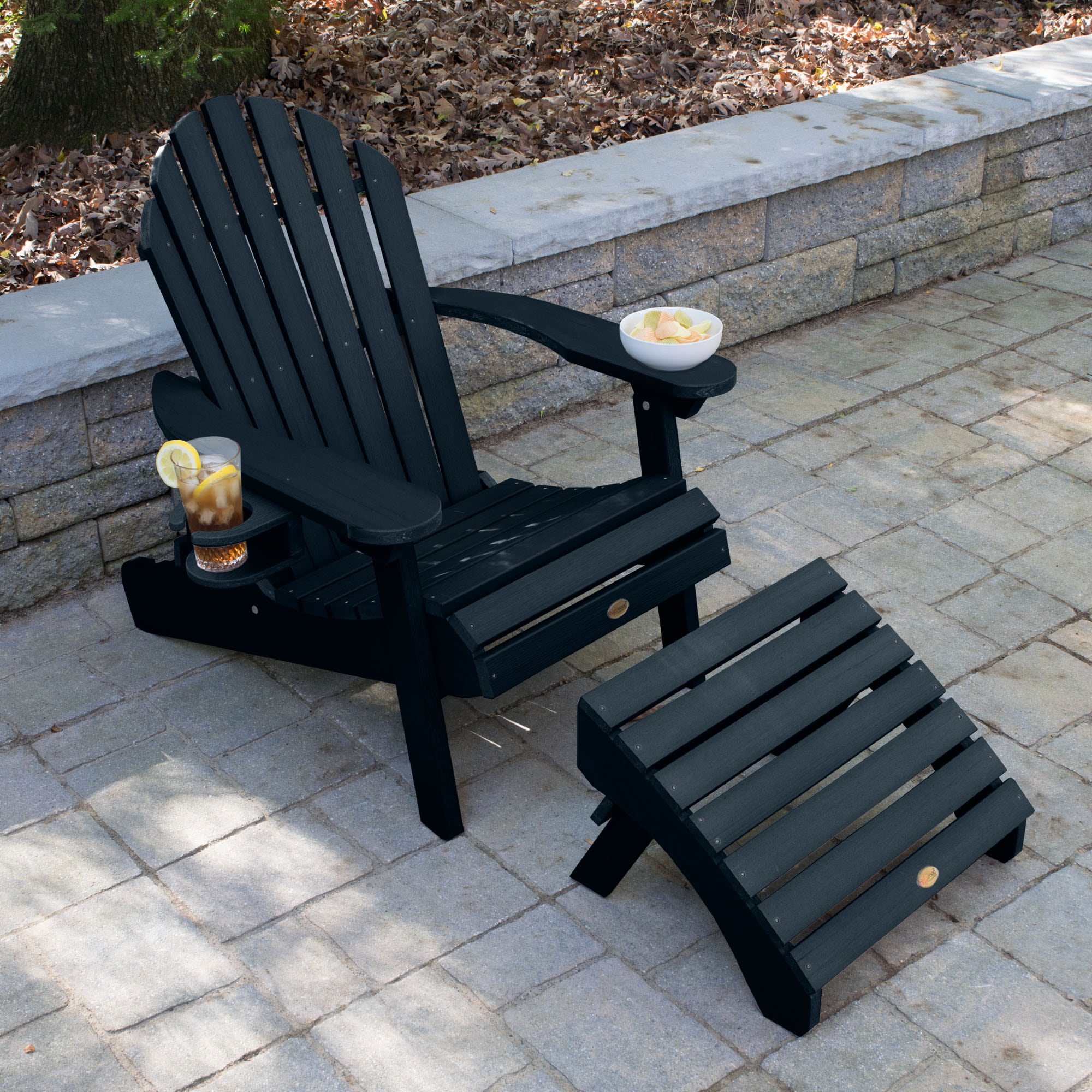 highwood AD-KITCHL5-FBE The Adirondack Federal Blue Poly-lumber Frame Stationary Conversation Chair with Slat Seat