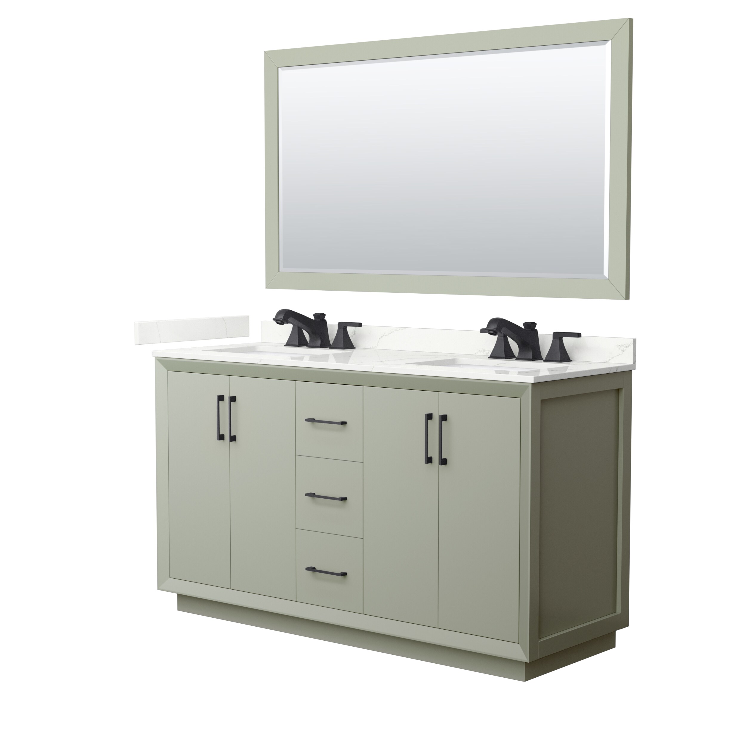 Wyndham Collection WCF414160DLBGTUS3M58 Strada 60-in Light Green Undermount Double Sink Bathroom Vanity with Giotto Quartz Top (Mirror Included)