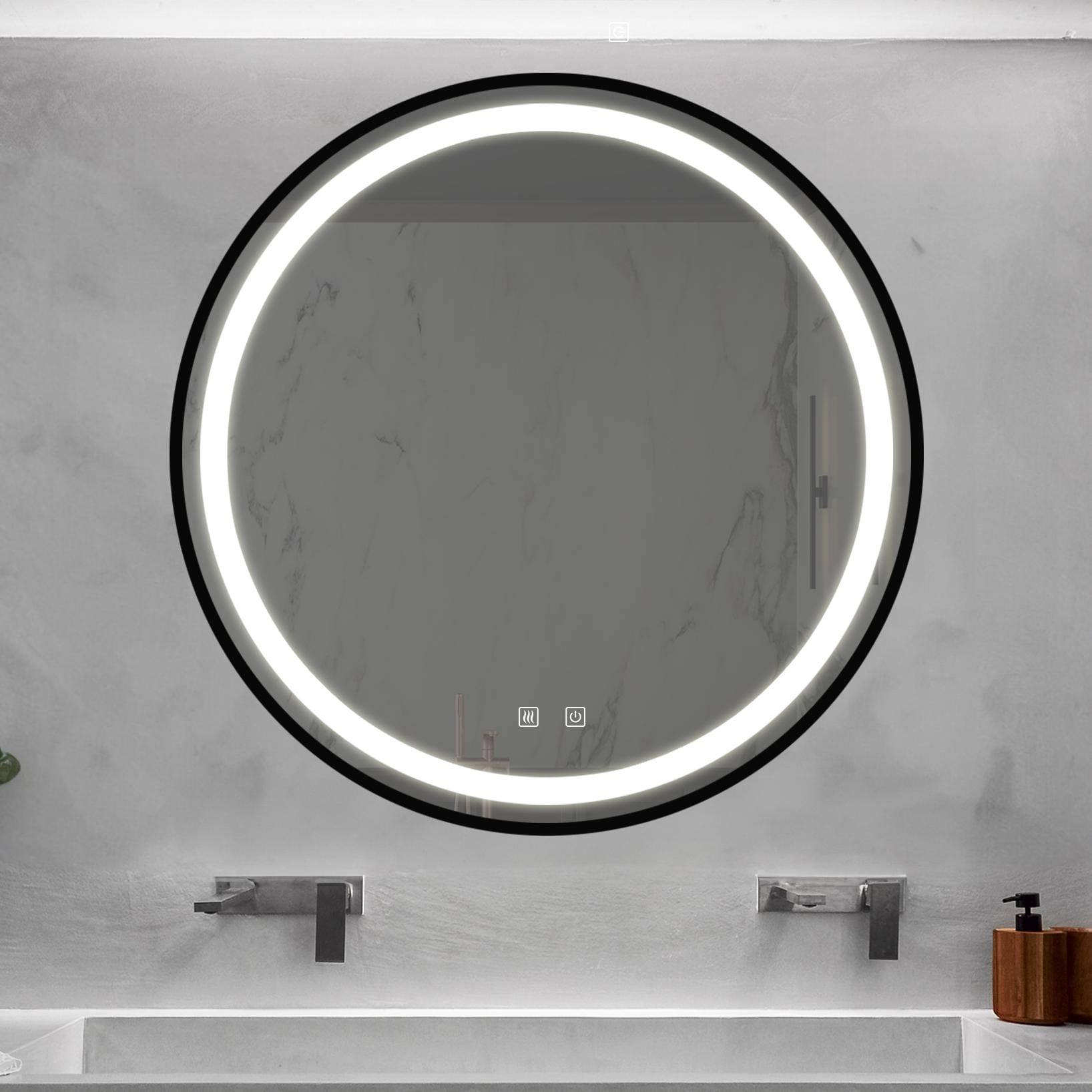 Forclover YOAE34984BK 24-in x 24-in Framed Round Dimmable LED Lighted Bathroom Vanity Mirror ( Black )