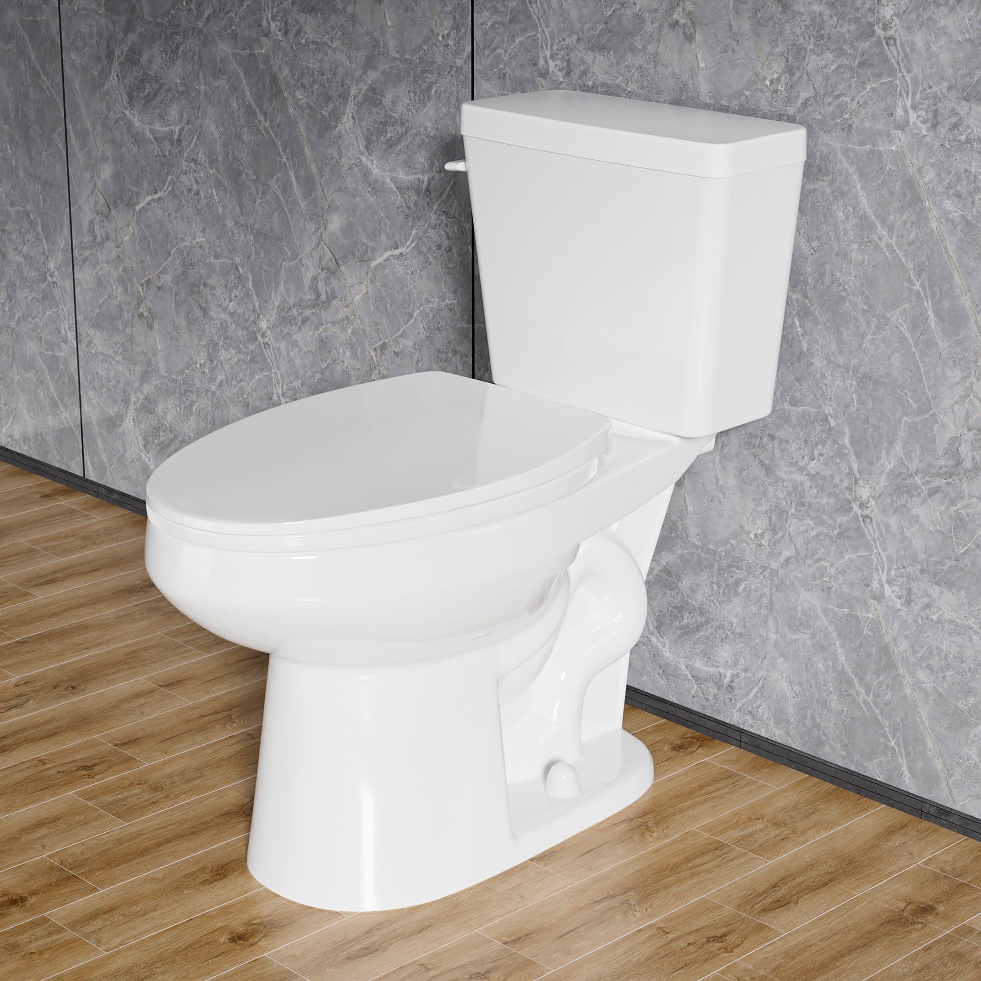 Miuara  17 Inch Elongated Tall Toilet ADA Height Seat Single Flush 1.28 GPF Left Hand Trip Lever Powerful Tornado Flush Two Piece White
