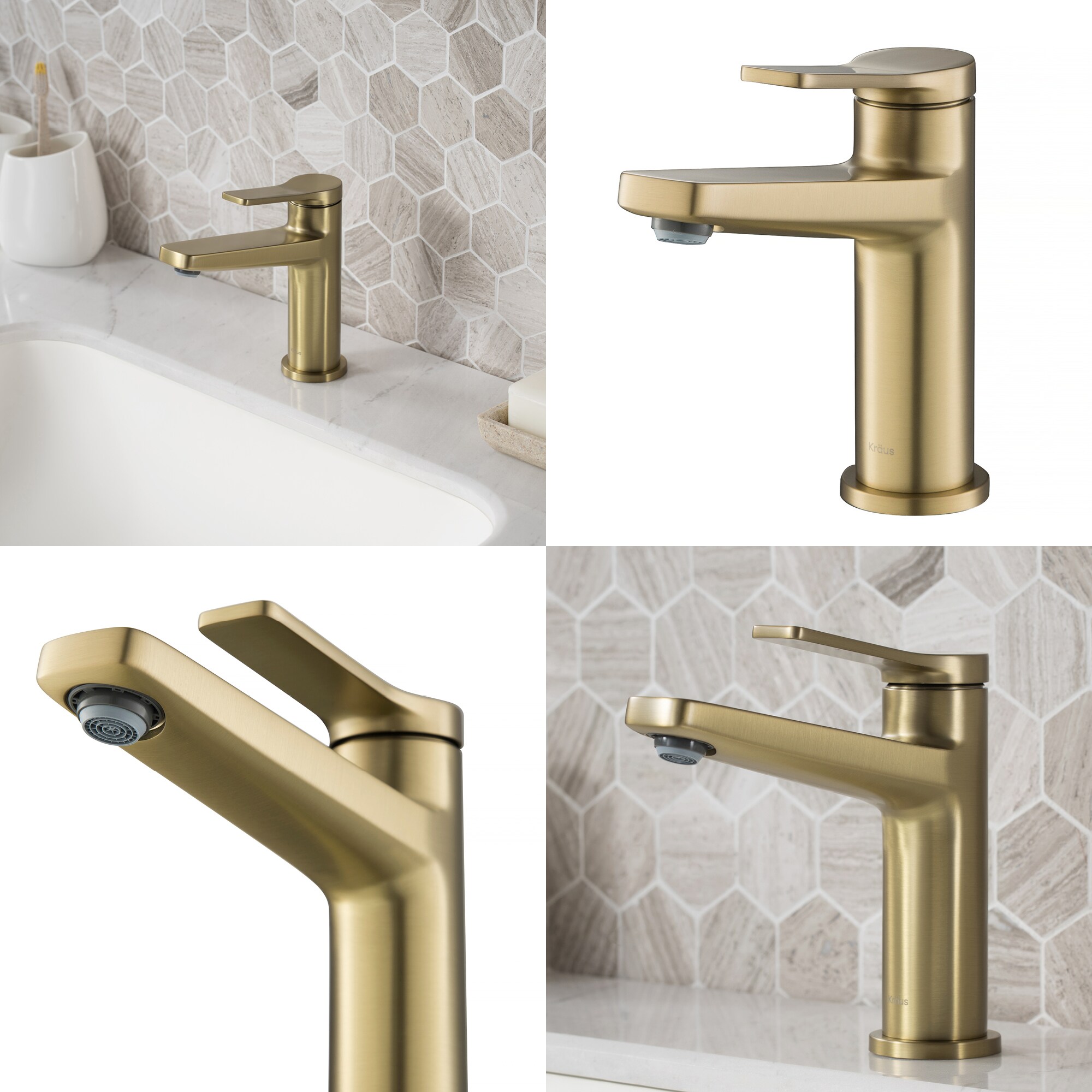Brushed Gold Stainless Steel Single Hole Bathroom Faucet