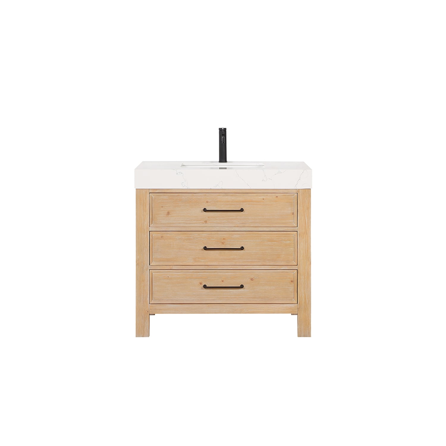Leon 36" Fir Wood Brown Bathroom Vanity with White Composite Top