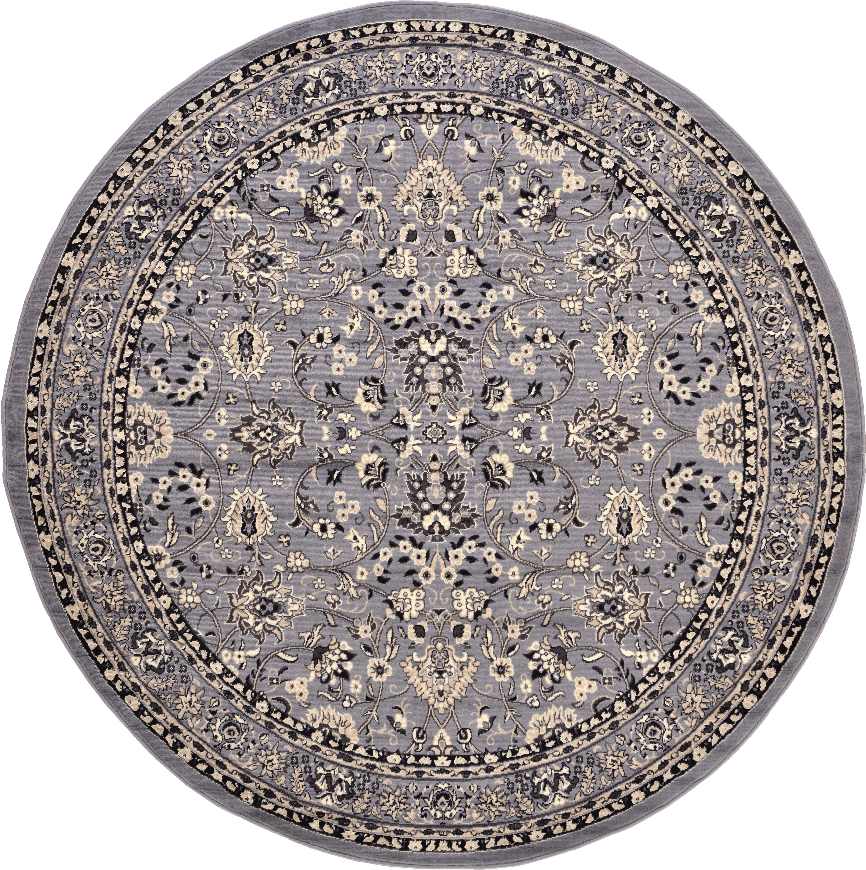 Unique Loom 3119195 Washington Sialk Hill 8 x 8 (ft) Loomed Polypropylene Gray/Ivory Round Indoor Floral/Botanical Vintage Area rug