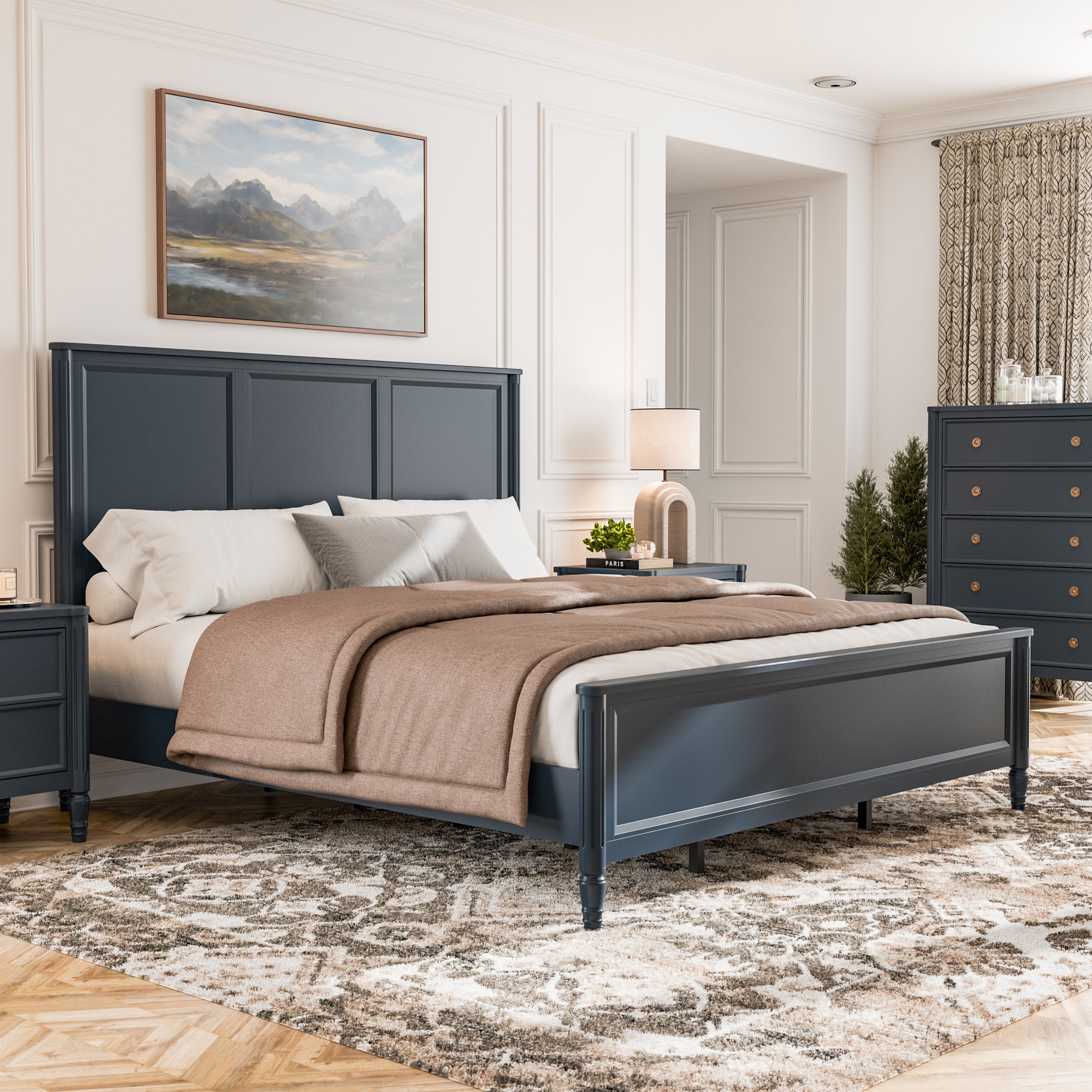 Furniture of America IDF-79012BL-EK Whitfield Malta Blue King Wood Panel Bed