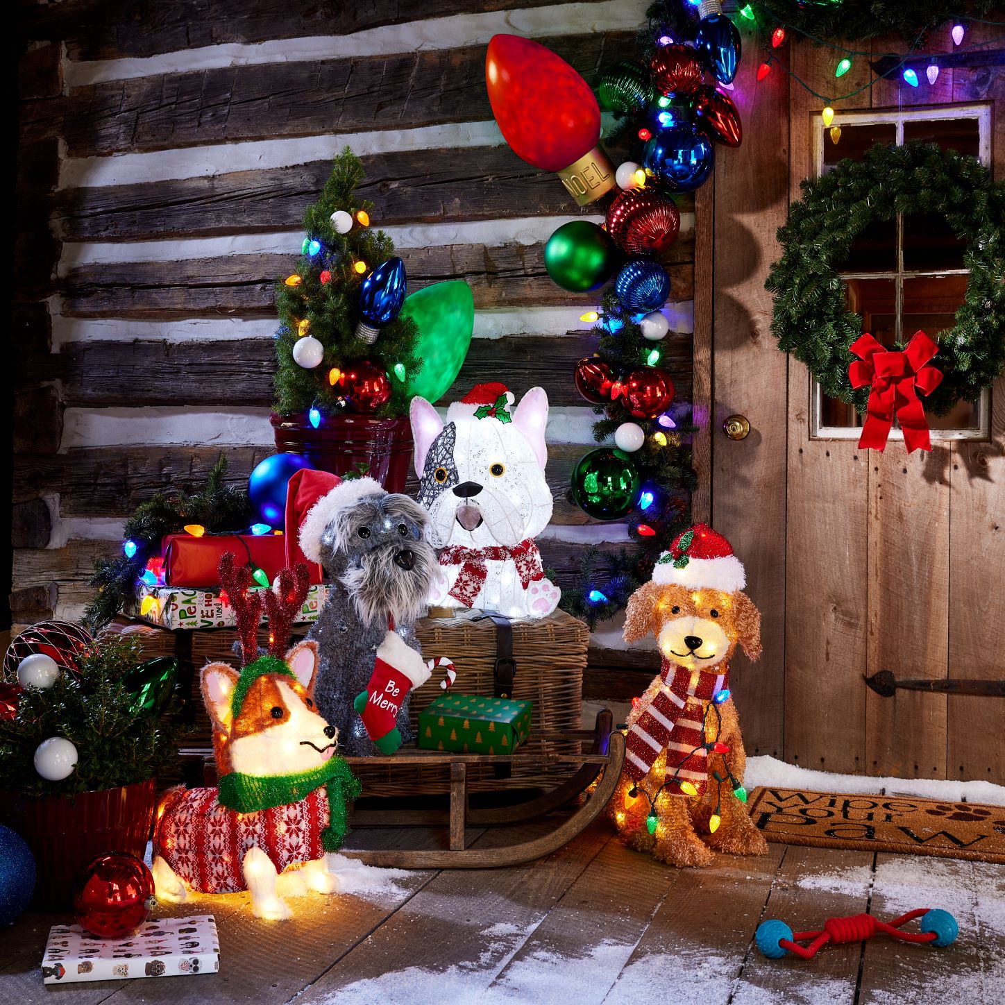 christmas holiday light yard display
