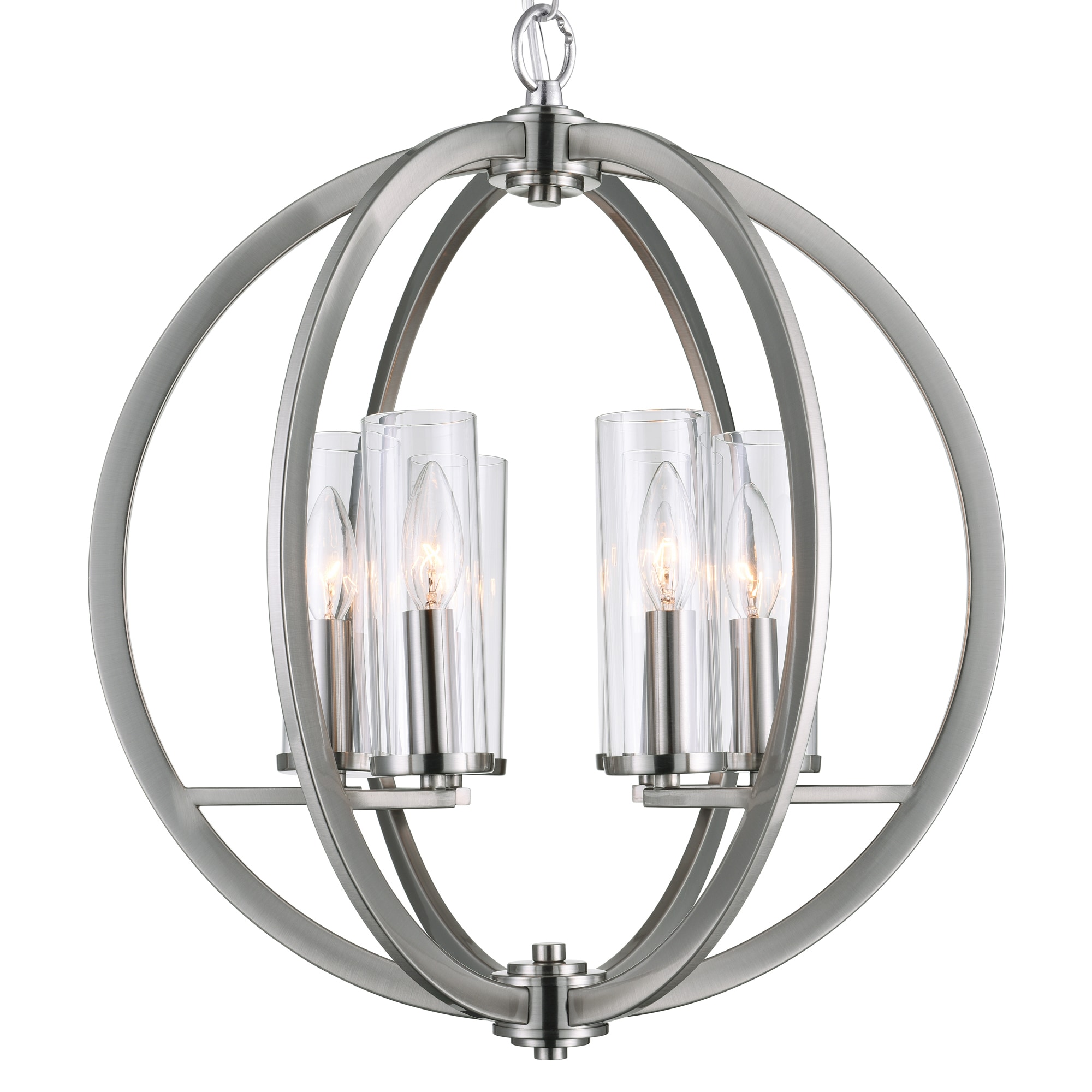 Elton Satin Nickel 19" Mini Orbital Chandelier with Crystal Accents