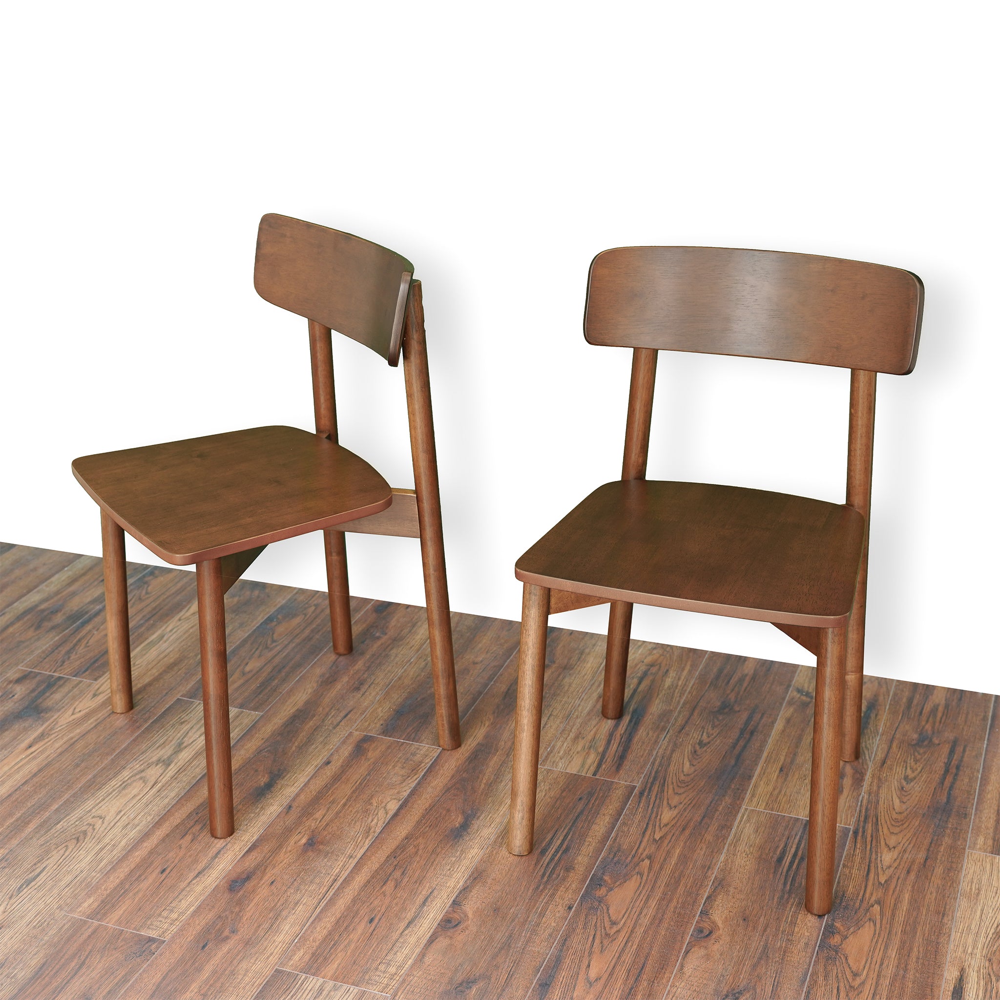 GDFStudio - Mid-Century Modern 17.7 in. Wood Contoured Dining Chair Set (Set of 2) - Walnut Finish