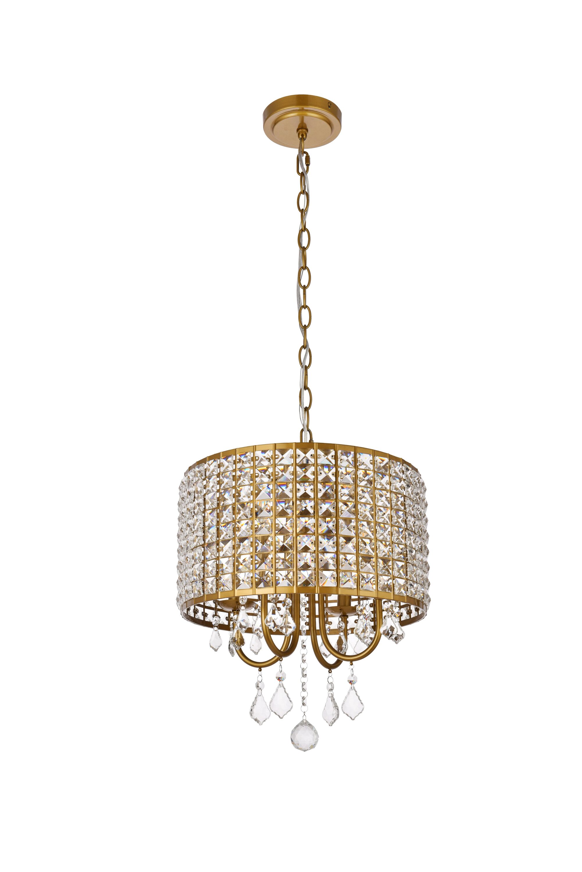 Elegant Brass and Crystal Lattice Drum Pendant Light
