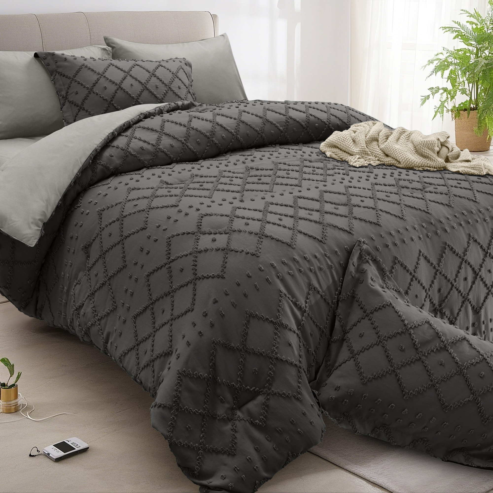 JEAREY JE-FGLG-GR-CK Microfiber 7 -Piece Gray Full Comforter Set