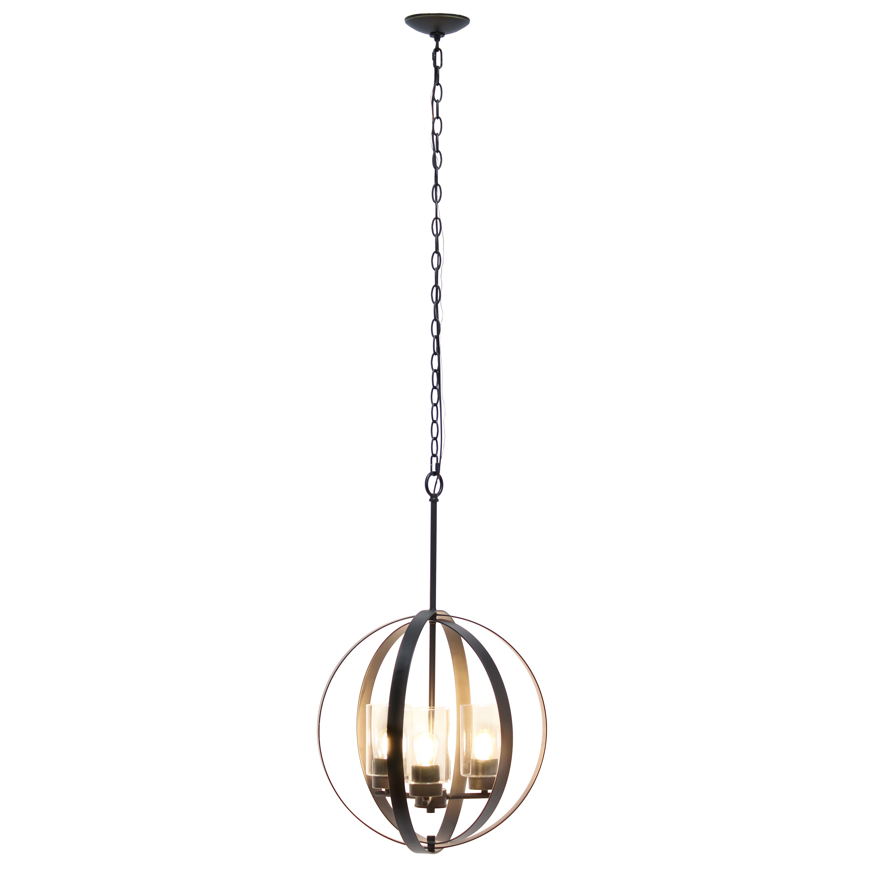 Bronze Industrial Globe 3-Light 18" Adjustable Pendant with Clear Glass Shades