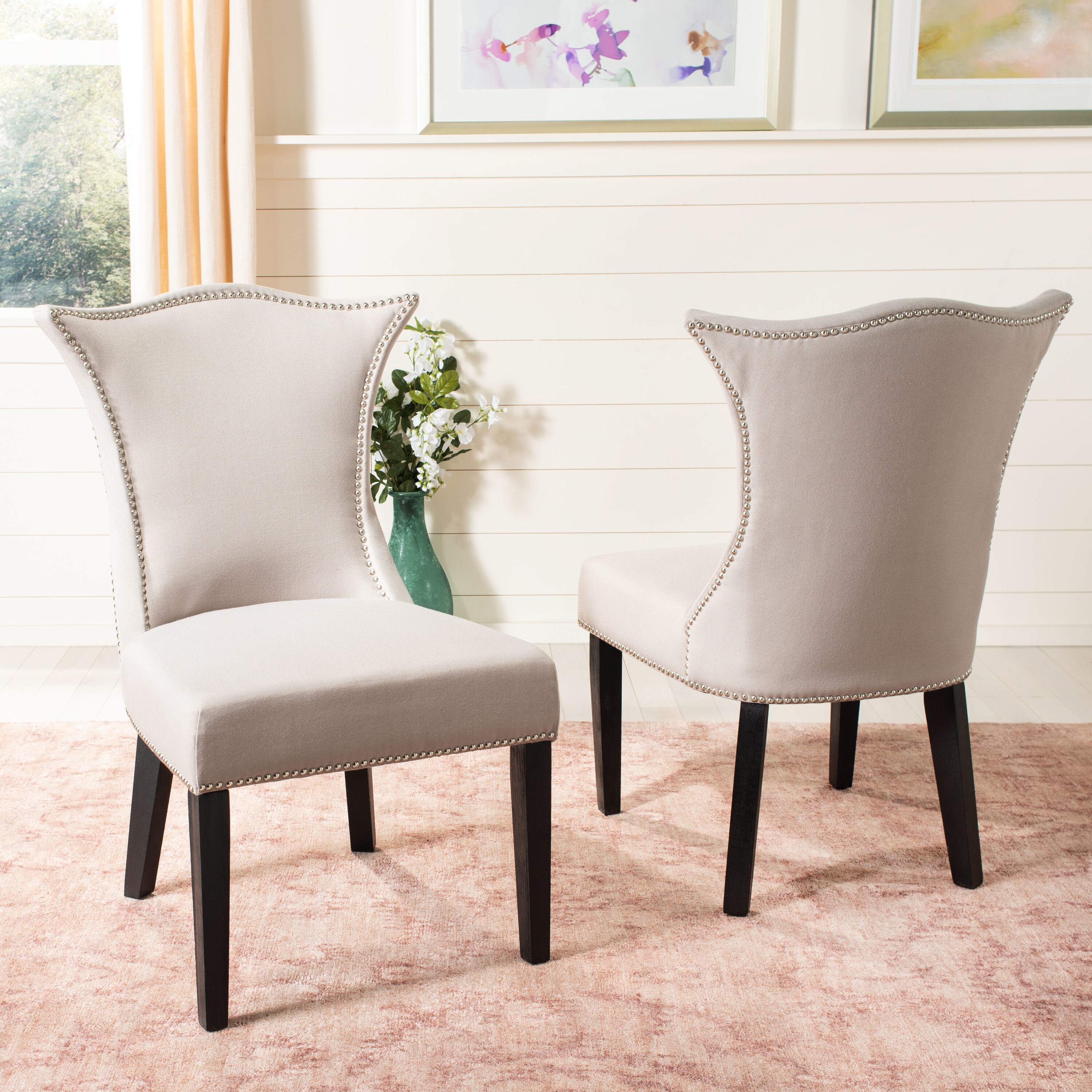 Safavieh Set of 2 Ciara Contemporary/Modern Linen Upholstered Side Chair (Wood Frame)