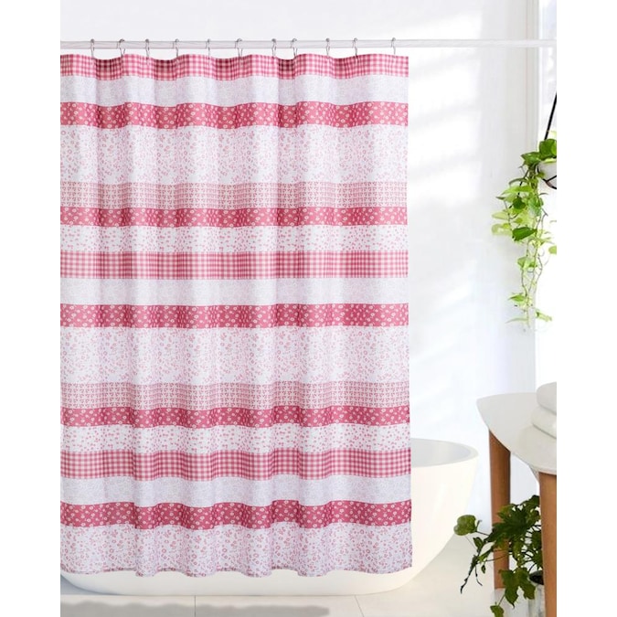 Shower Curtains, White And Rose Pink Shower Curtain