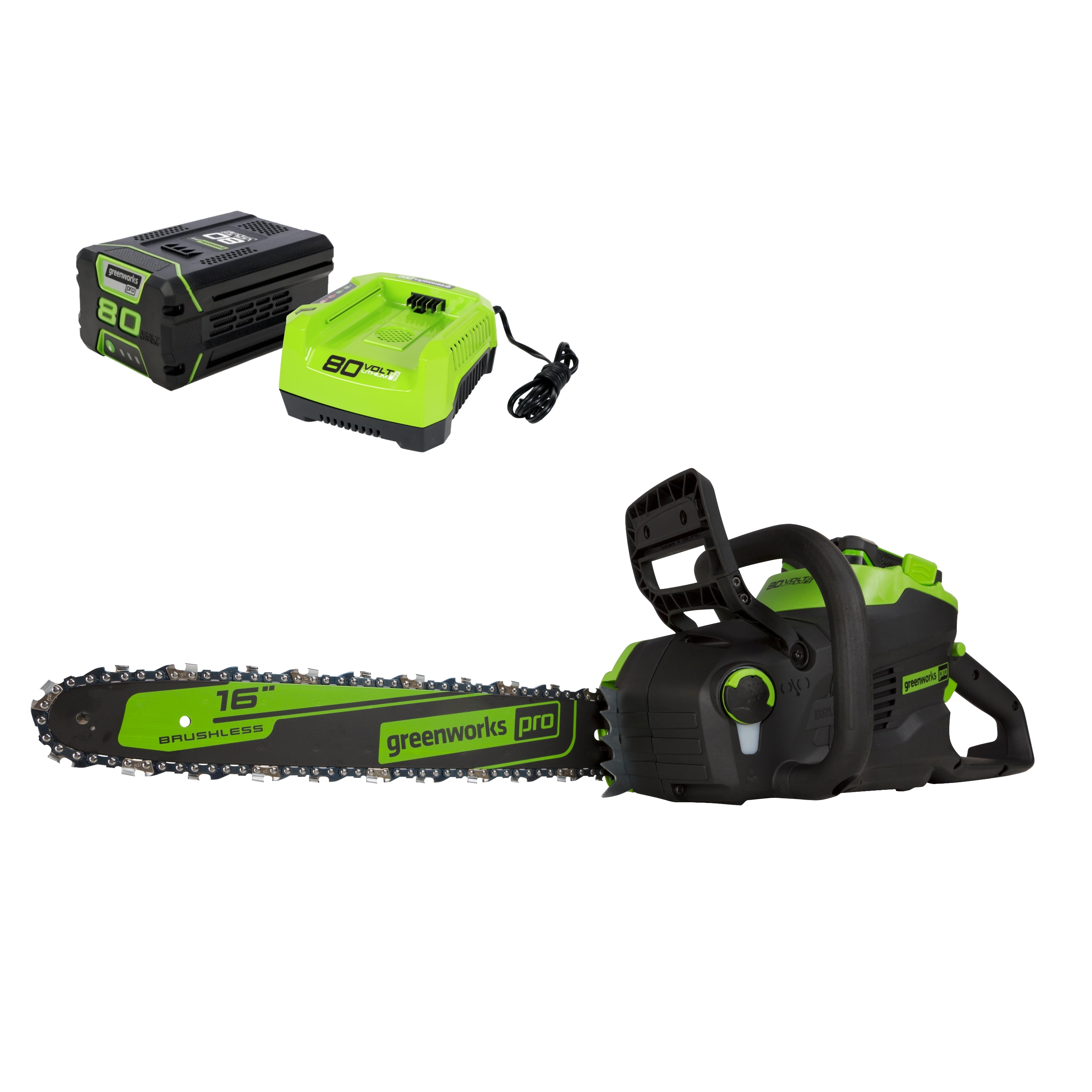 Greenworks 24V (2x24V) 14-Inch Cordless Brushless Chainsaw (2 x 4Ah  Batteries and 1 x Dual Port Charger) Green 2017902 - Best Buy