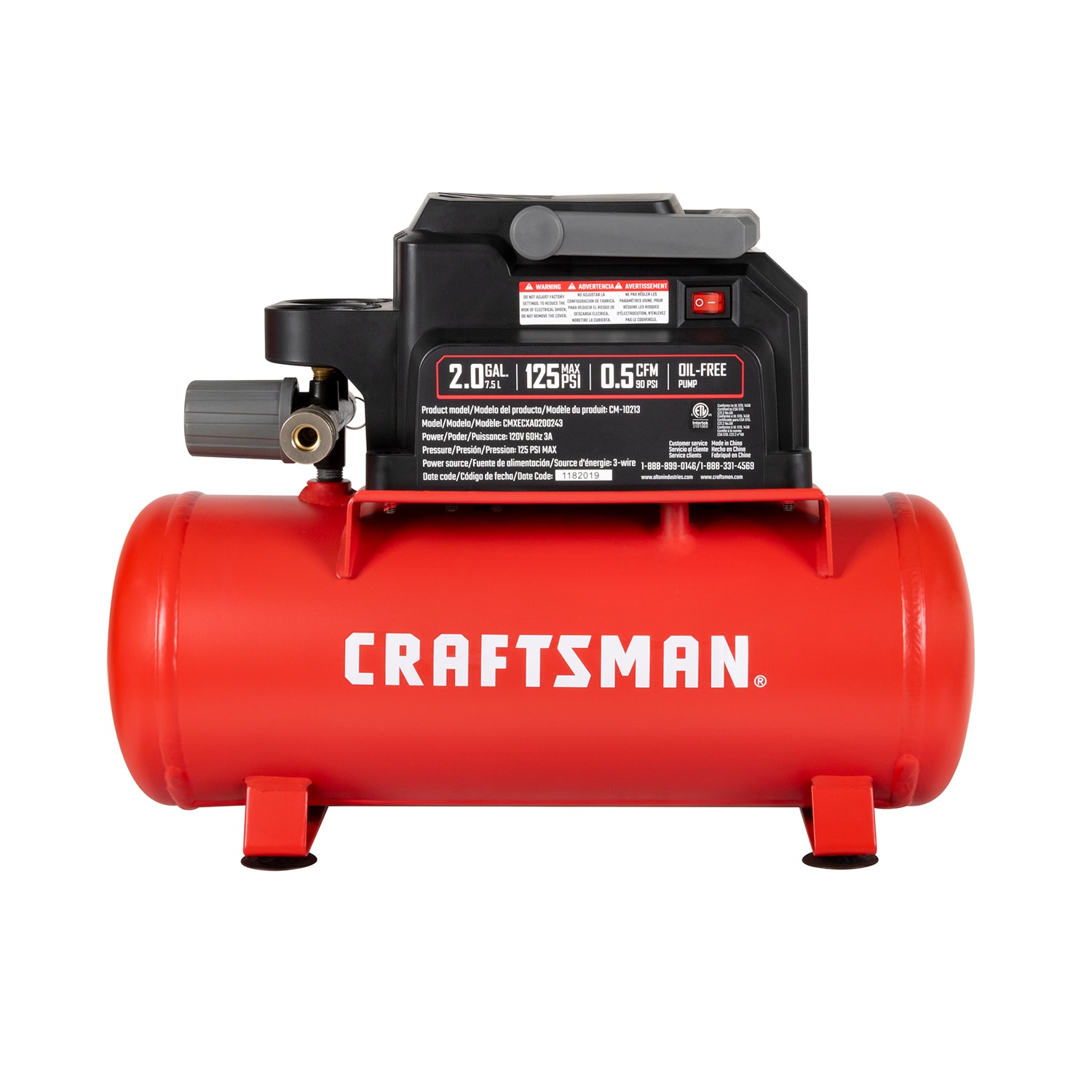 CRAFTSMAN 2-Gallon Single Stage Portable Electric Hot Dog Air Compressor at