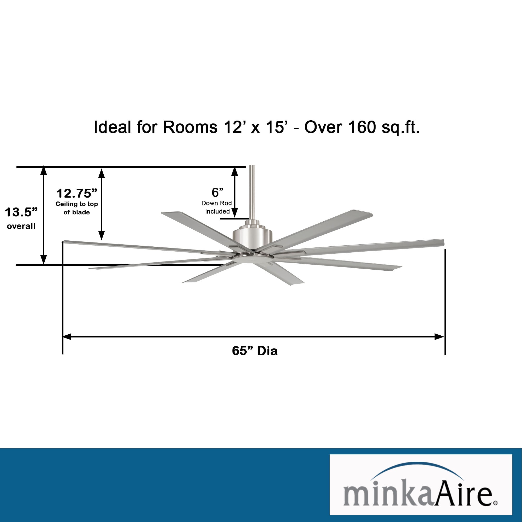 Minka Aire Xtreme H2O 65-in Brushed Nickel Wet Indoor/Outdoor Ceiling ...