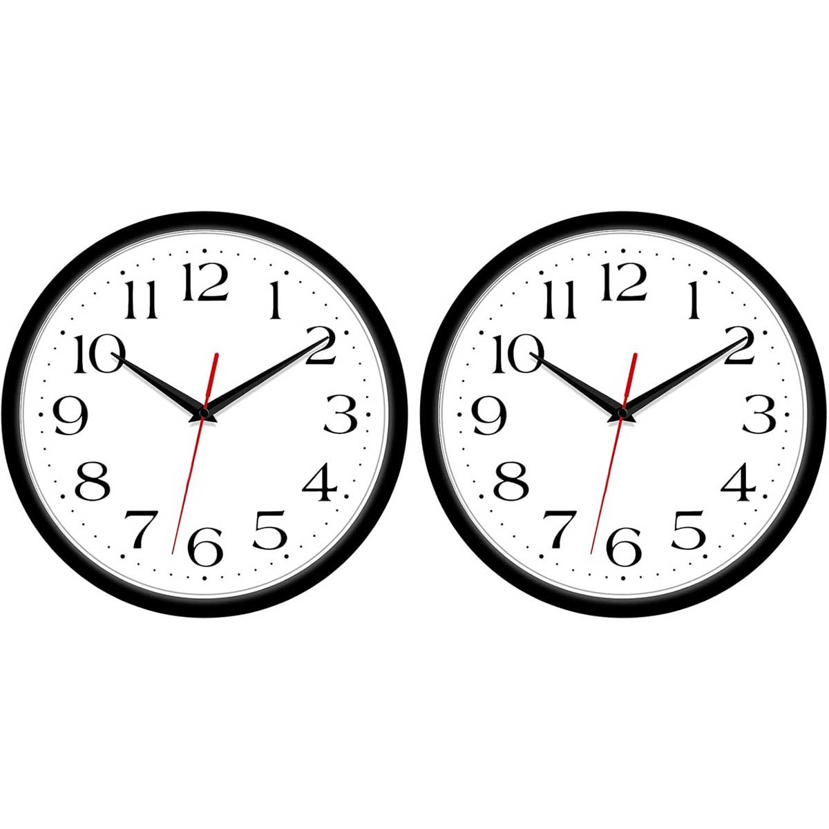 Aoibox TTS9308 2 Pack Silent Wall Clock 10 Inch Non Ticking Quiet Digital Sweep Decorative Operated for Living Room Bedroom Kitchen