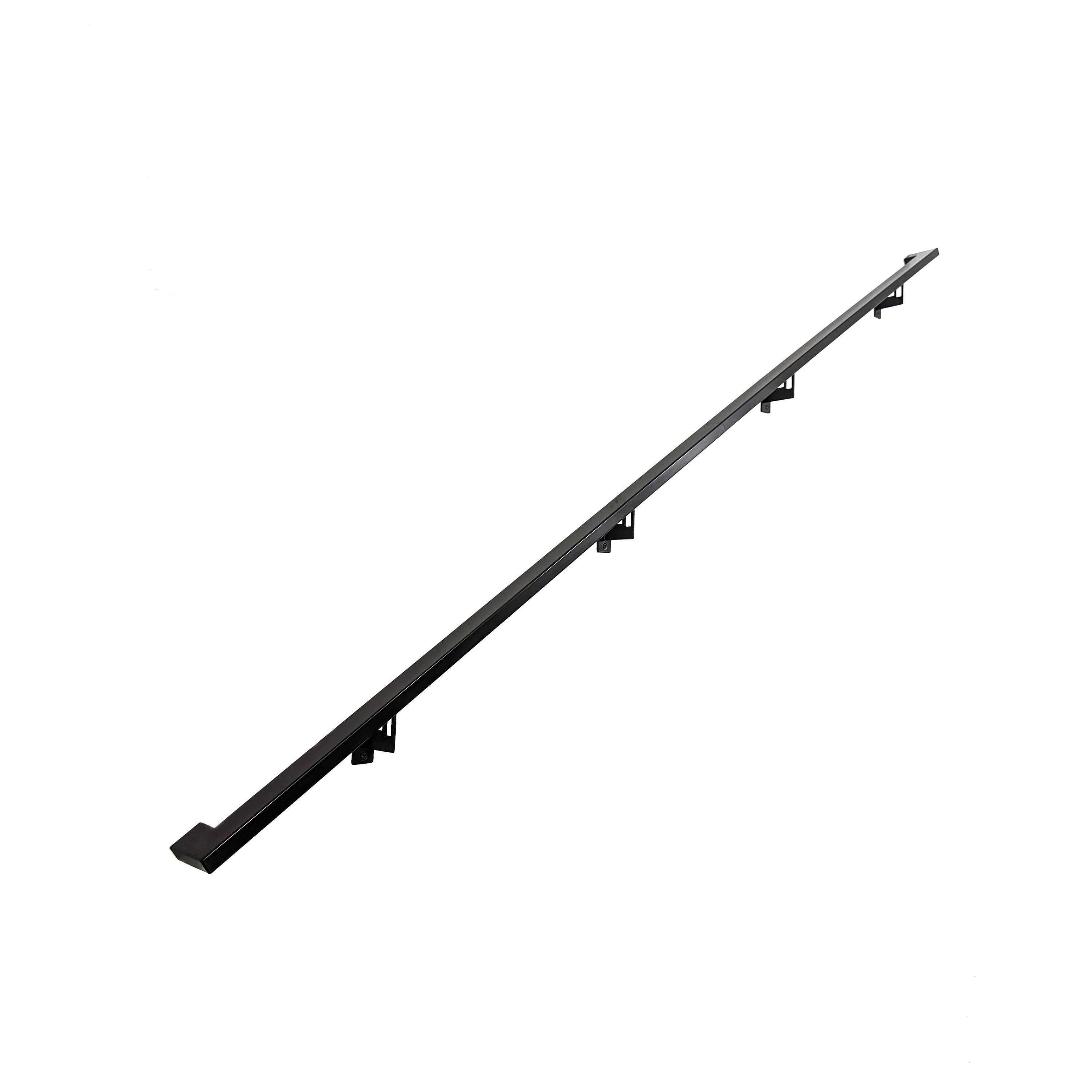 Concept Fusion 120 inch L  Modern Aluminum Rectangular Handrail Grab Bar Kit Returns to Wall with Adjustable Steel Brackets Included Black Powder Coated Finish