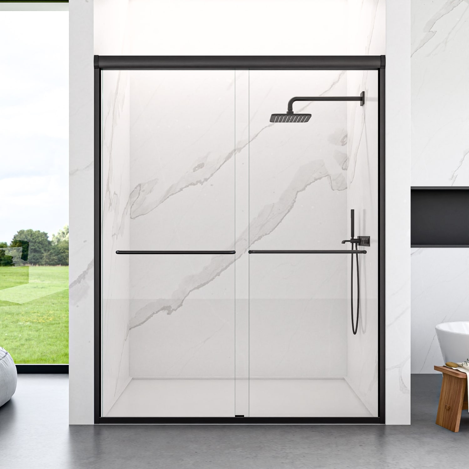 Lirago 56in-60inWx72in H Semi-Frameless Double Sliding Shower Door