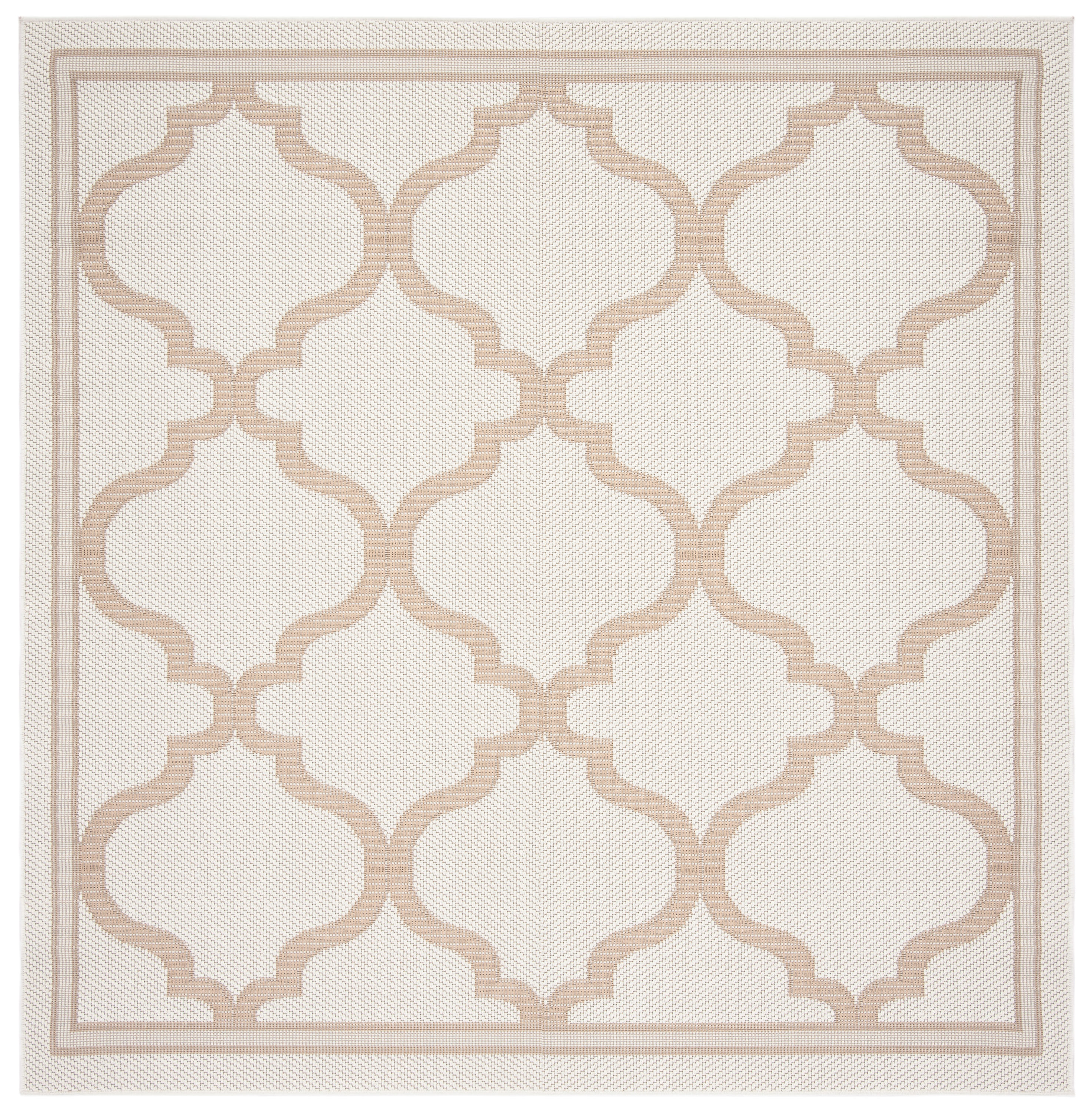 Ivory Beige Geometric Square Indoor Outdoor Rug 6'7"