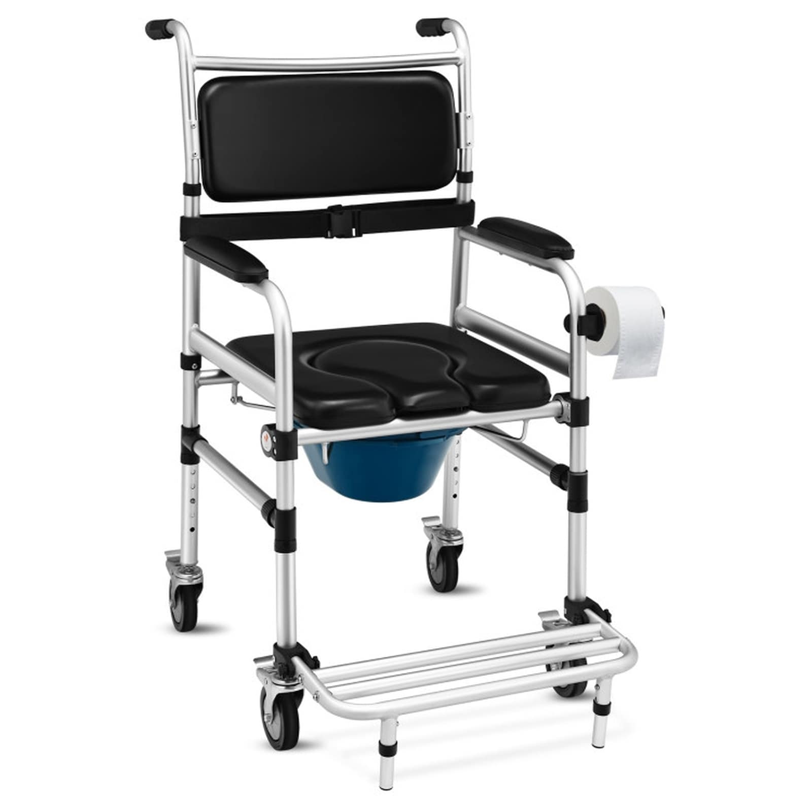SUGIFT 22-in W 2-in-1 Aluminum Commode and Shower Wheelchair with Locking Casters 220-lb Capacity
