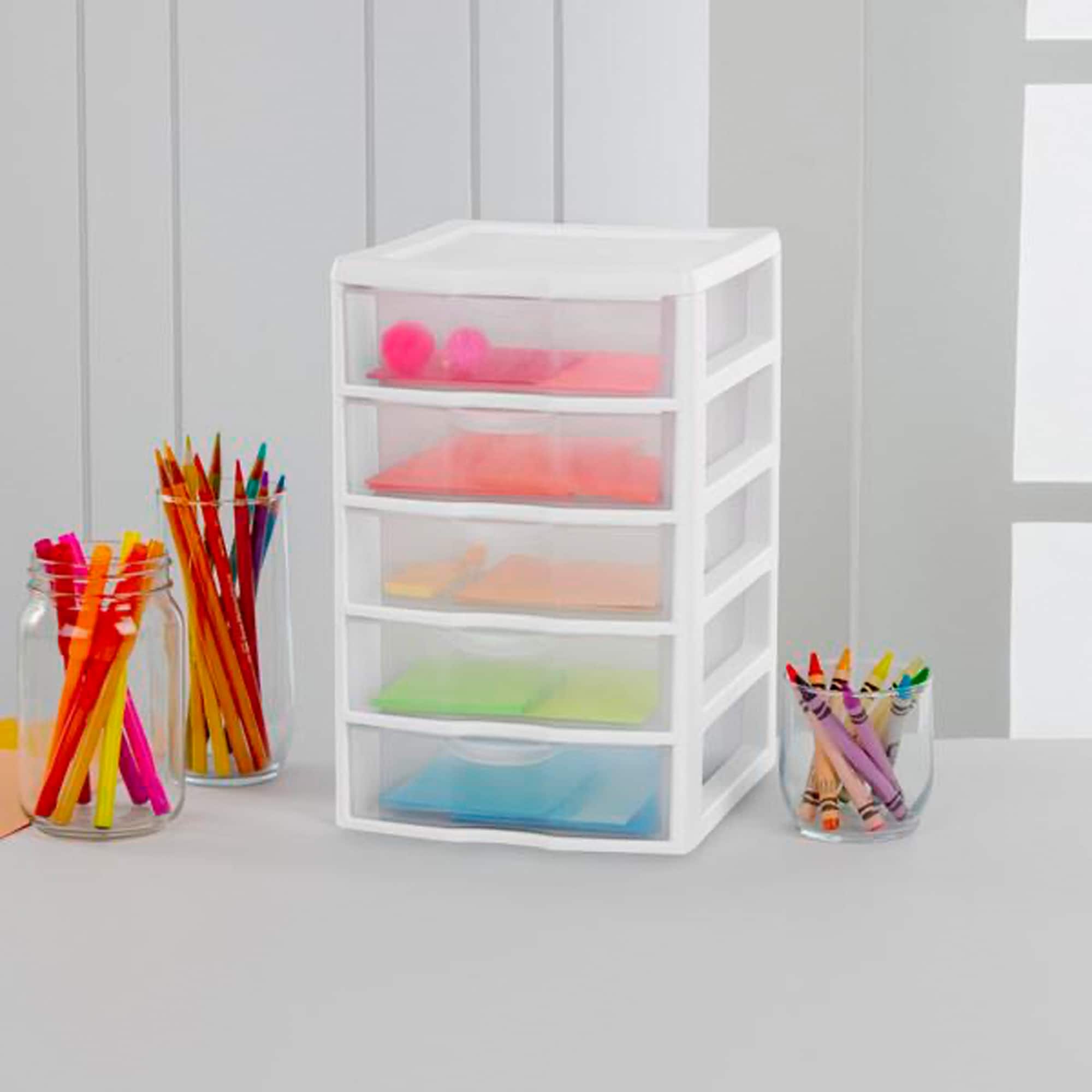 Stackable Cube Organizer, 4 Compartments, 4 Drawers, Plastic, 6 x 7.2 x 6,  Clear