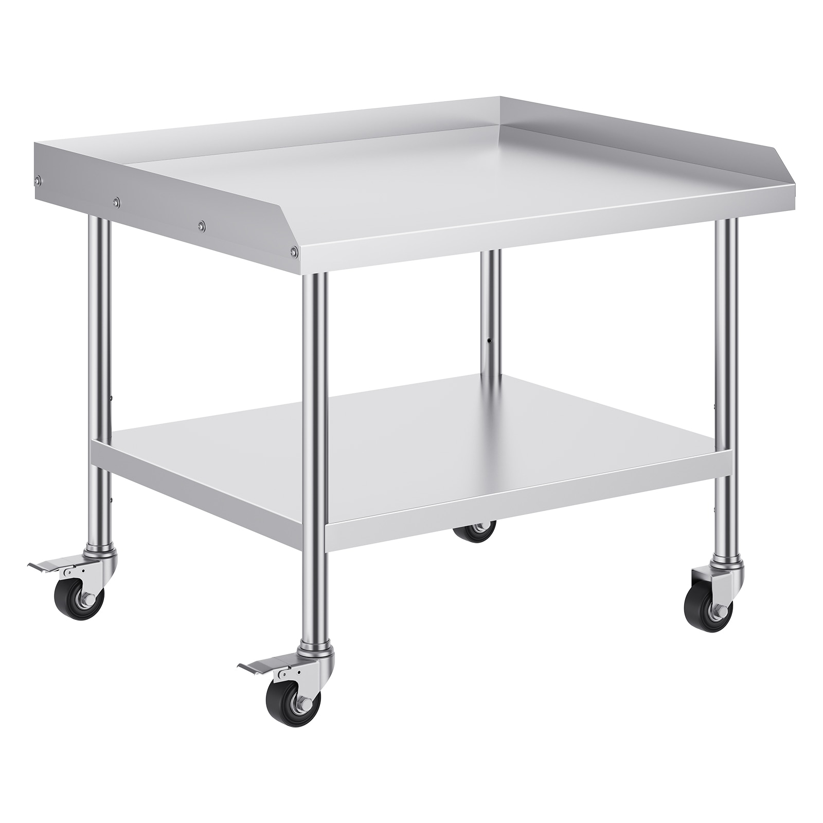 GIVIMO Stainless Steel Work Table 30-in x 36-in x 30-in Commercial Food Prep Worktable with 4 Casters 3-Sided Backsplash Heavy Duty Metal Prep Table for Restaurant Hotel #LW108GIVSS3410