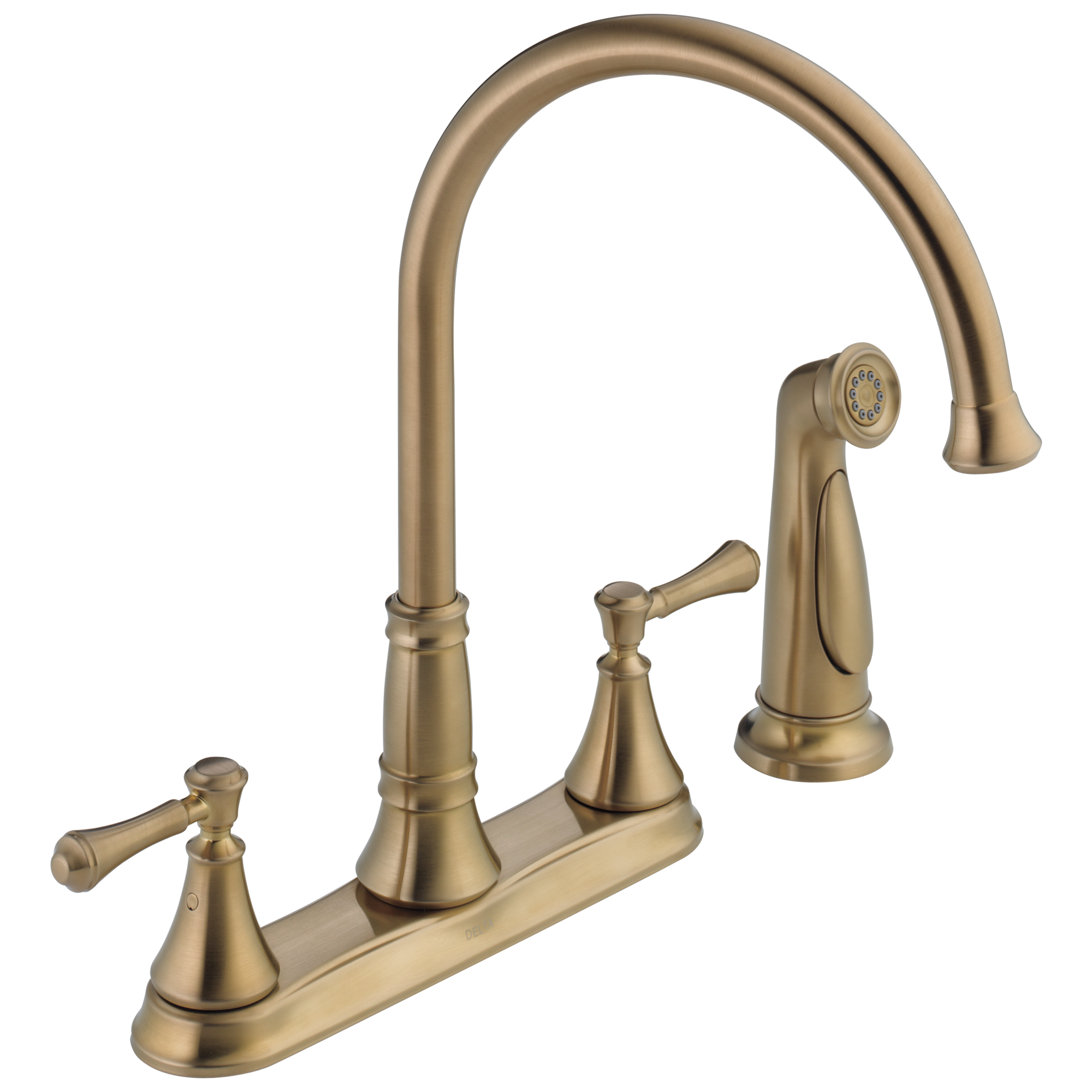 Delta 2497LF-CZ Cassidy Champagne Bronze Double Handle Deck-mount Kitchen Faucet ( Deck Plate Included ) ( Side Sprayer Included )