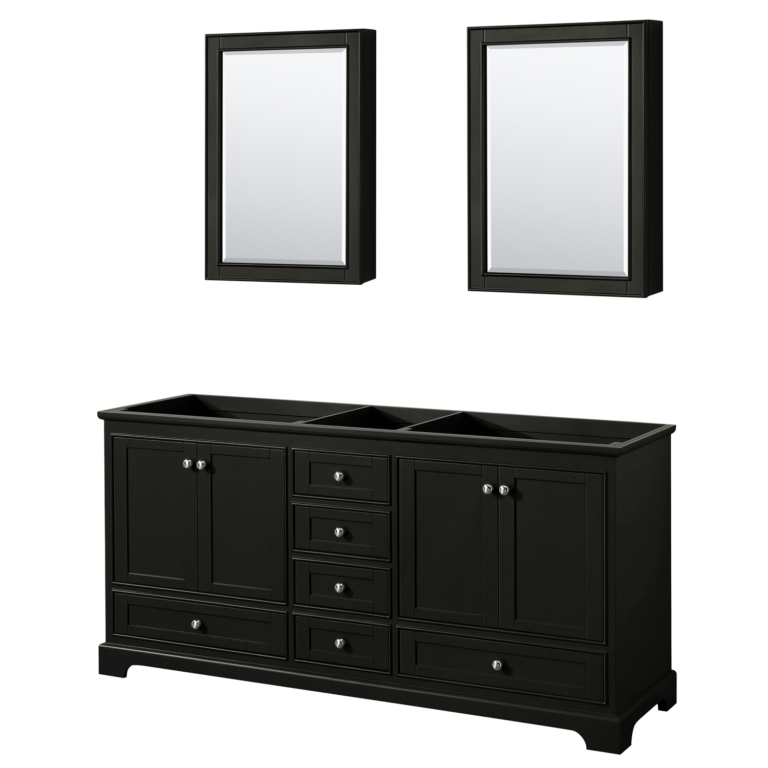 Wyndham Collection WCS202072DDECXSXXMED Deborah 72-in Dark Espresso with Polished Chrome Trim Bathroom Vanity Base Cabinet without Top (Mirror Included) (Medicine Cabinet Included)
