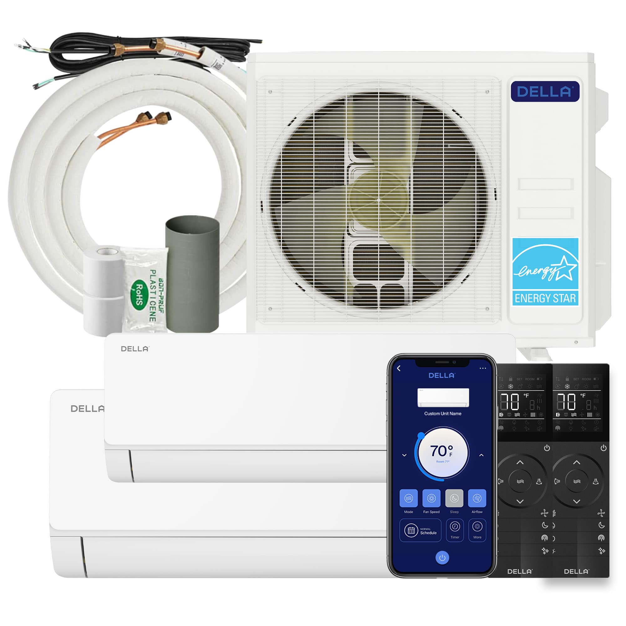DELLA  28K BTU 2 Zone 9K-18K Mini Split Air Conditioner System Cools Up to 1400 Square Feet