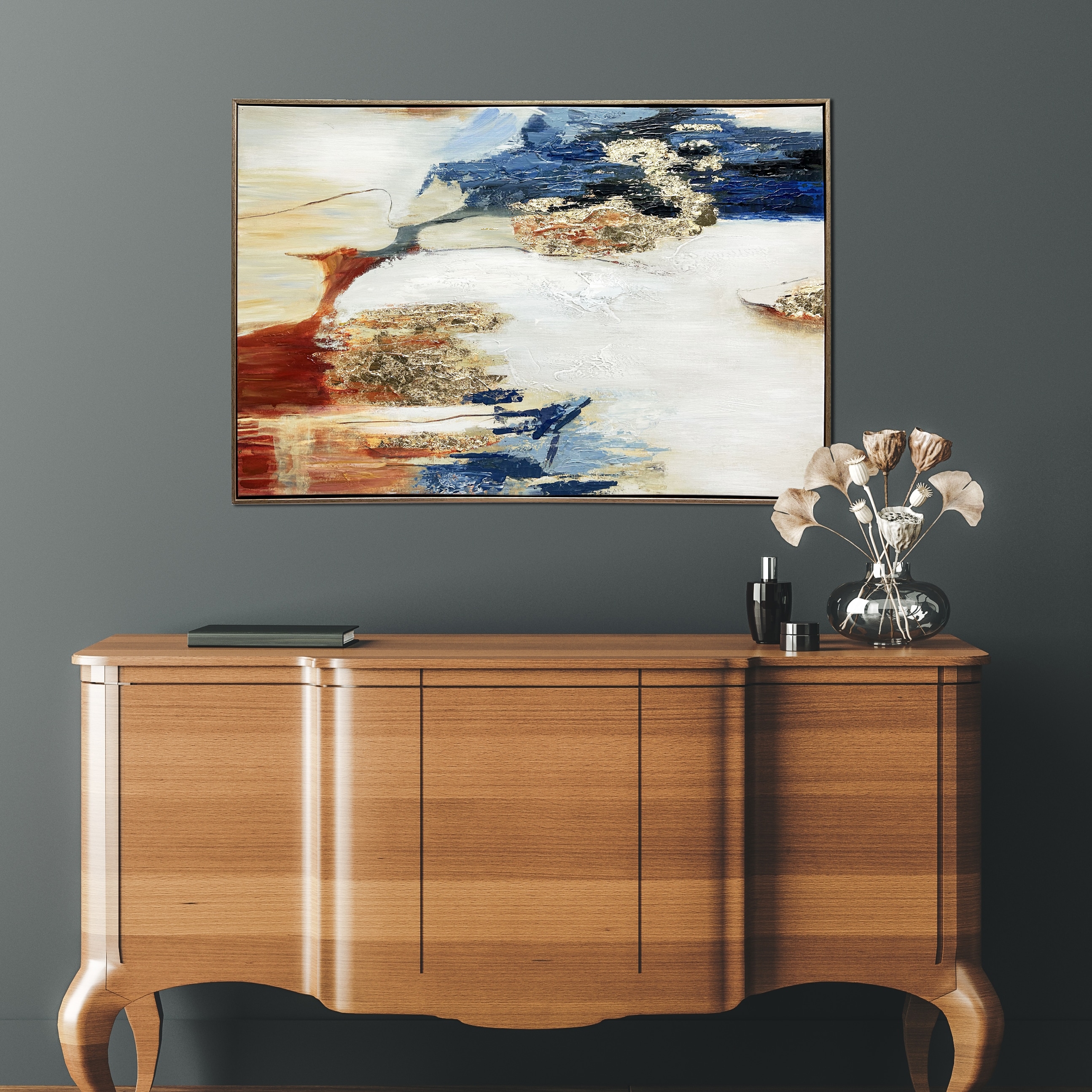 Sienna Twilight Abstract Hand-Painted Canvas Wall Art with Gold Frame