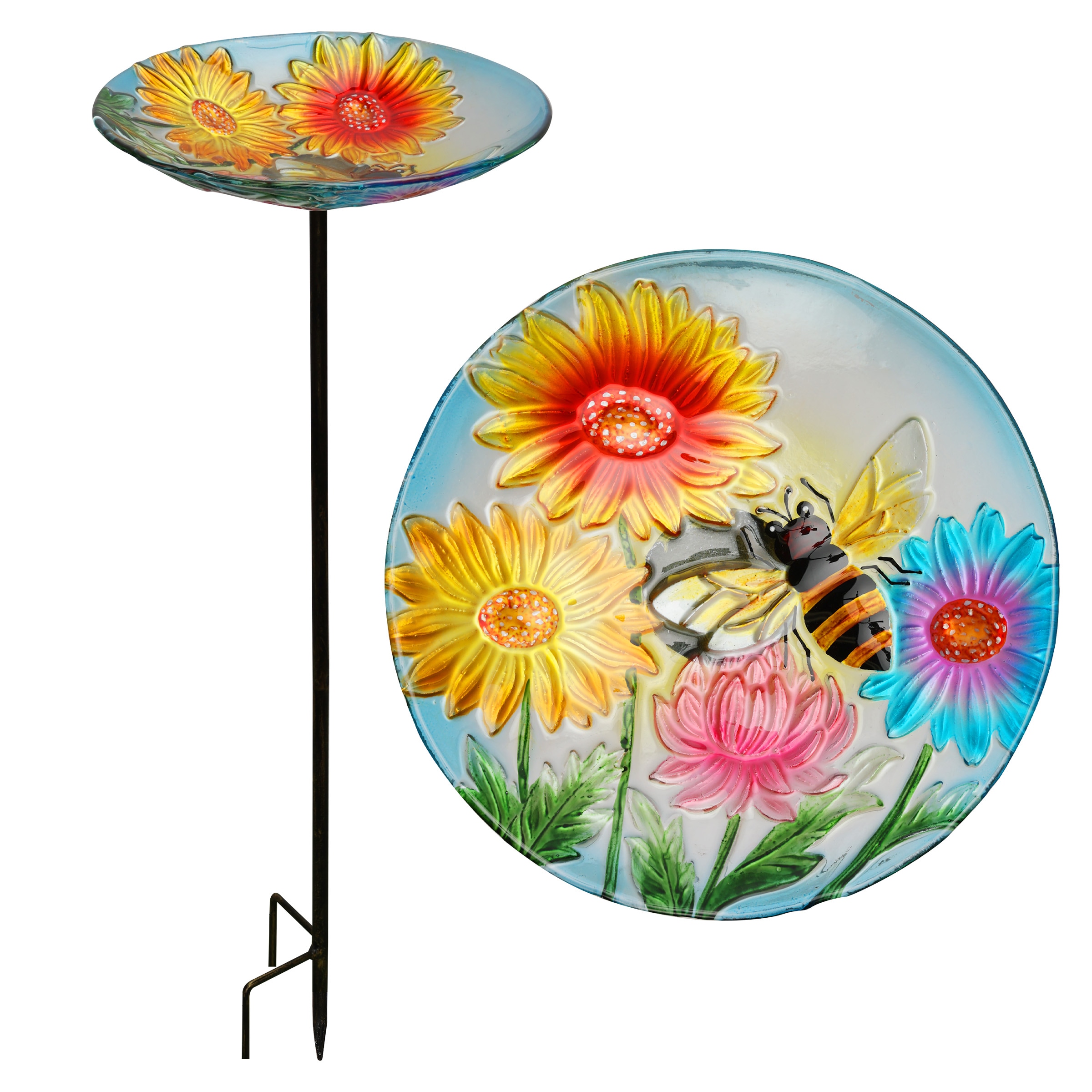 Alpine Corporation KBD128 25-Inches H Multicolor Glass Birdbath bowl