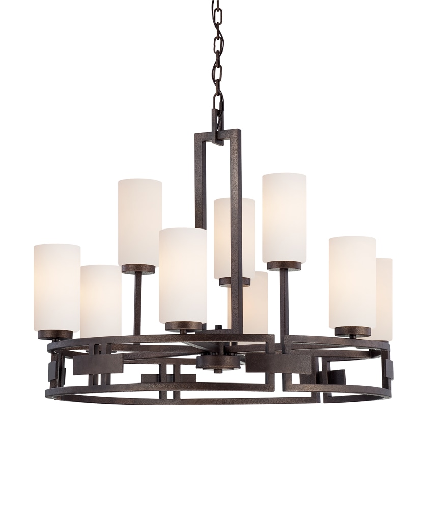 Del Ray Flemish Bronze 9-Light Chandelier with Ivory Opal Shades