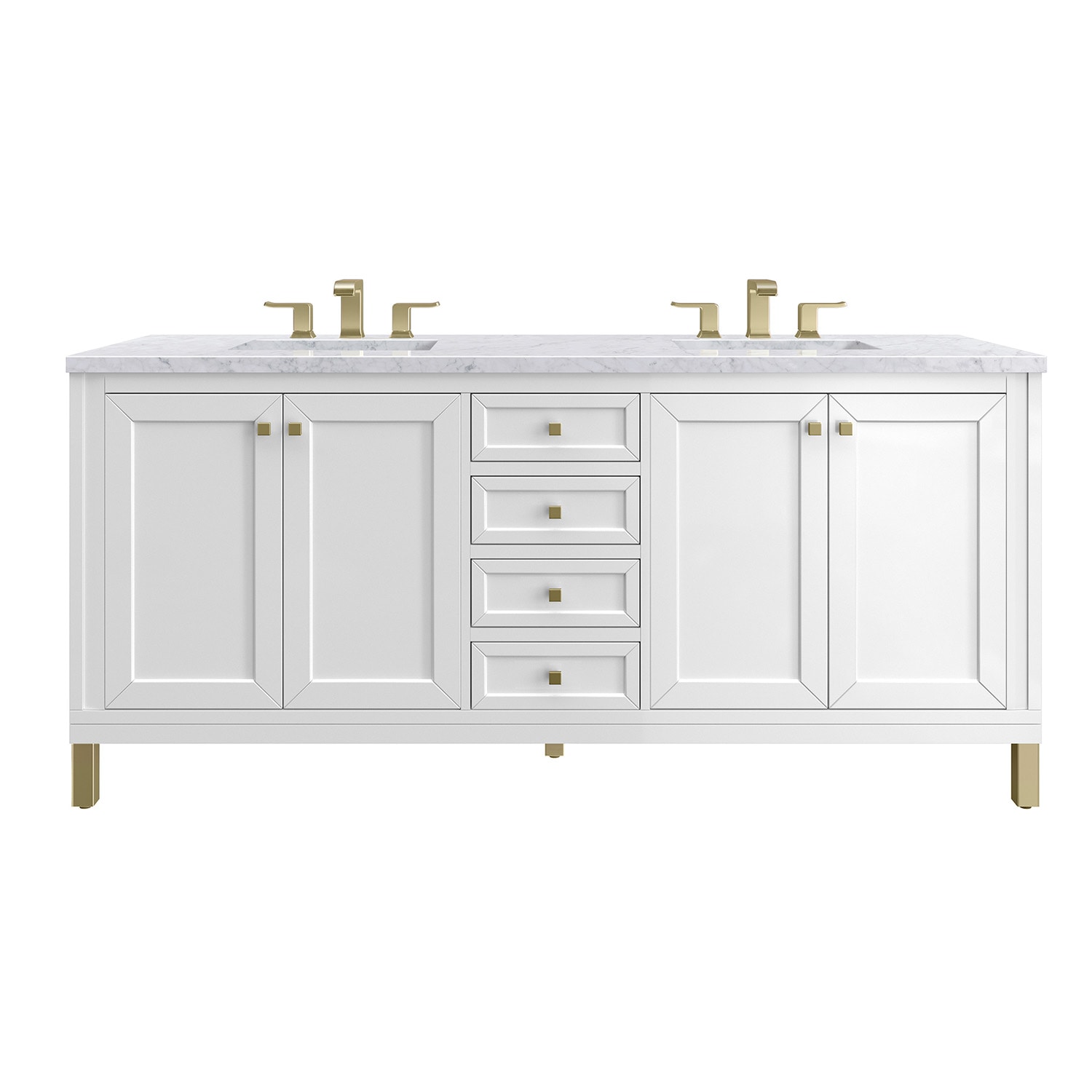 James Martin Vanities 305-V72-GW-3CAR Chicago 72-in Glossy White Undermount Double sink Floating Bathroom Vanity with Carrara Marble Marble Top