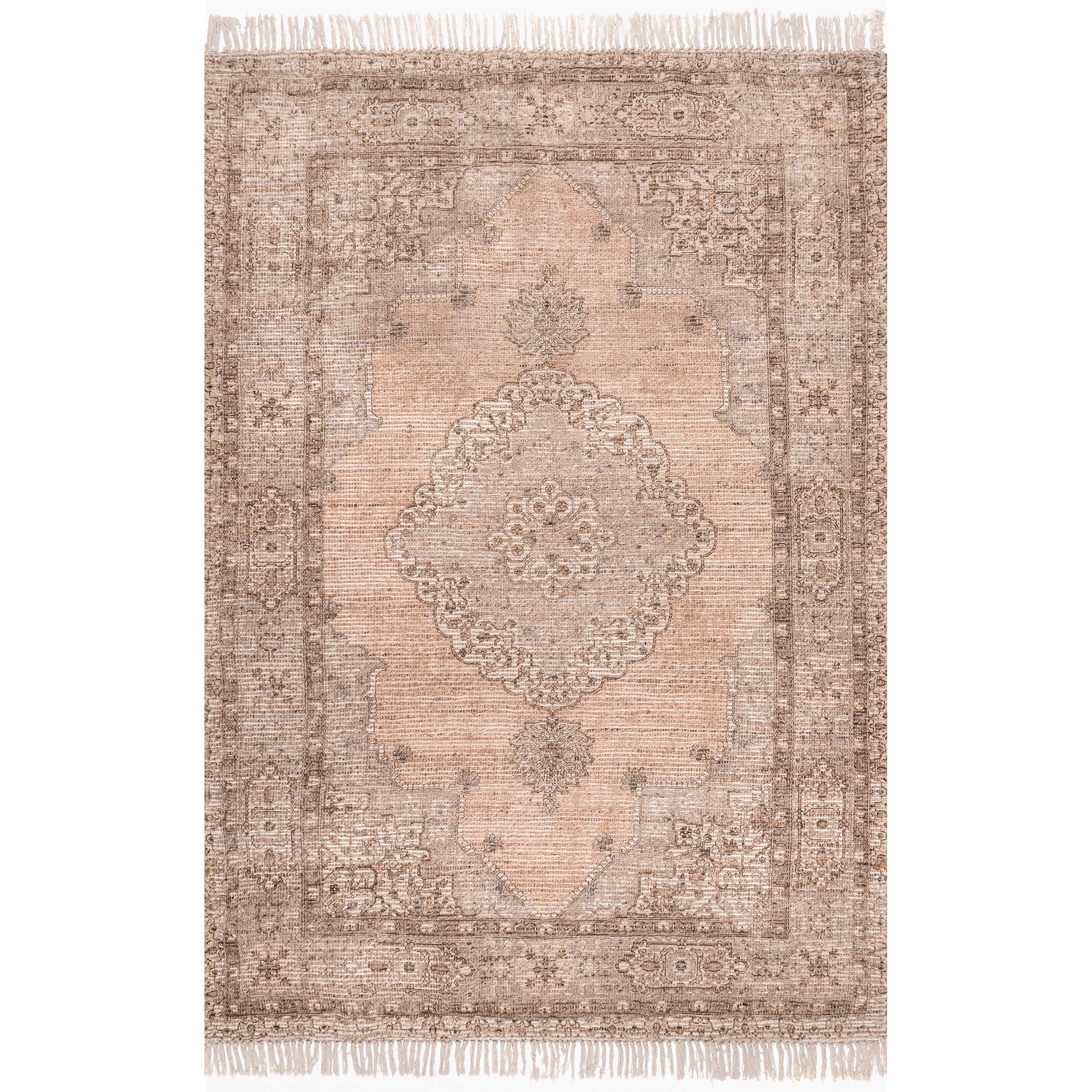 nuLOOM SVIN41A-508 Ingadi 5 X 8 (ft) Jute Peach Indoor Medallion Area Rug