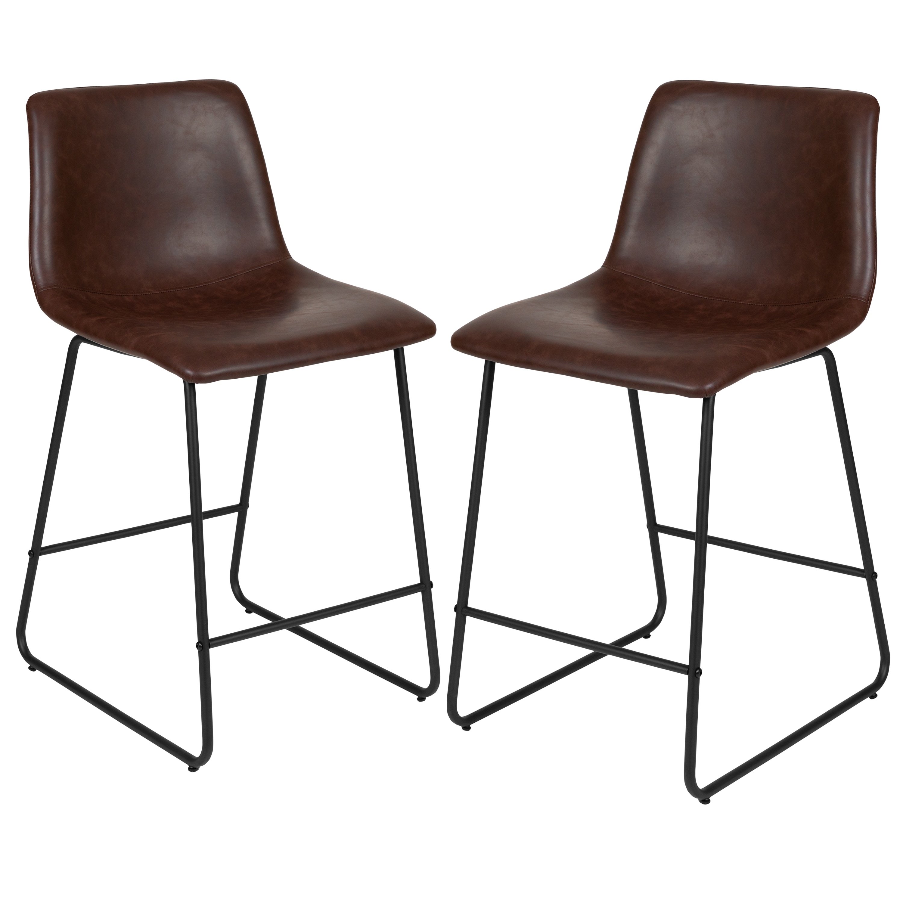 Flash Furniture 889142925347 2 -Set Dark Brown 24.0-Inches H Counter height Square seat Metal Bar Stool and Back