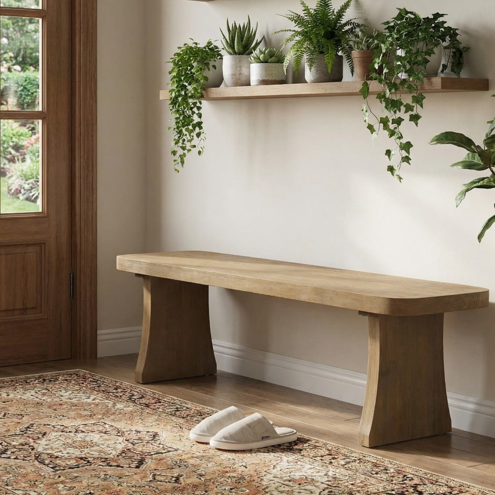 GlasFlength - 62.99-Inch Indoor Dining Bench with Solid Wood Seating Space Saving Bench for Kitc...