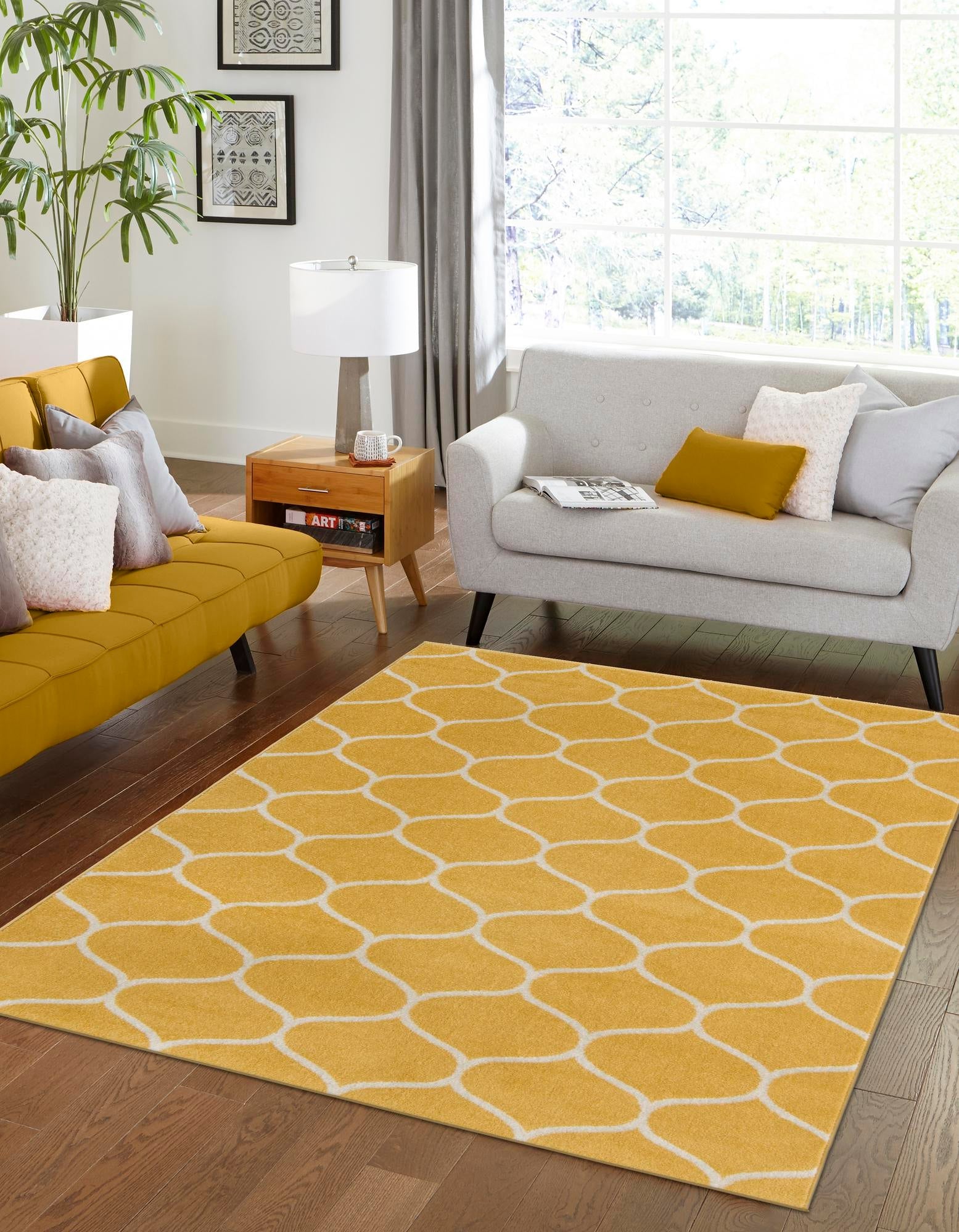 Unique Loom 3146465 Trellis Frieze 6 x 9 (ft) Loomed Polypropylene Yellow Rectangular Indoor Trellis Area rug