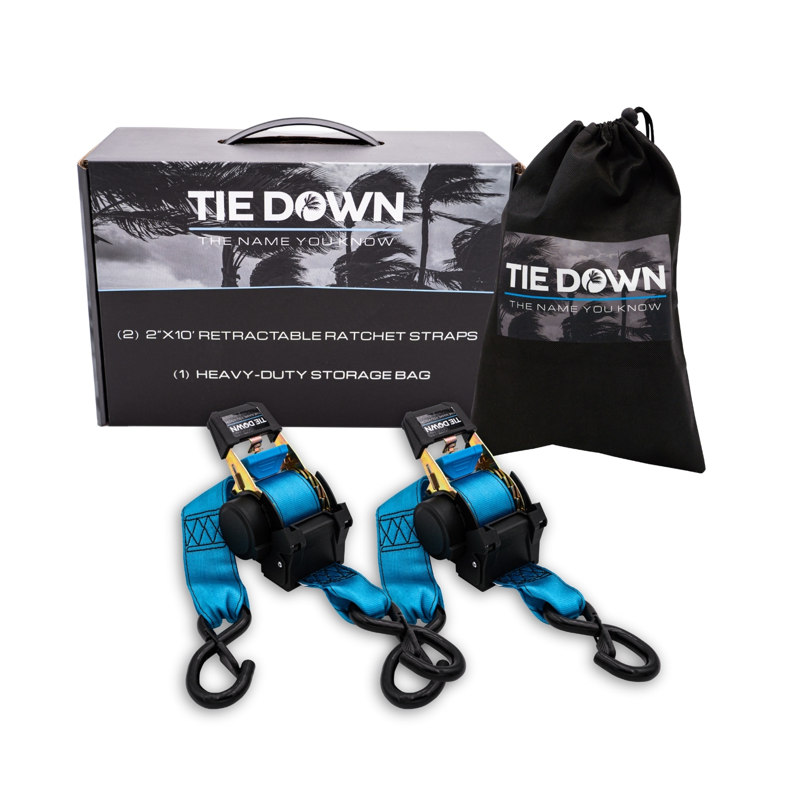Tie Down 13993 2 inches x 10 feet Blue Heavy Duty Retractable Ratchet Strap  2 pack