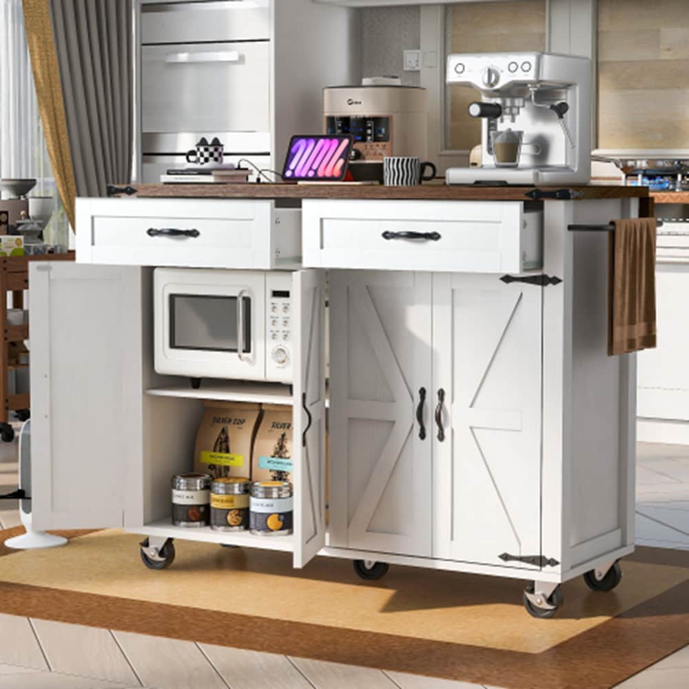 Runesay QCKCISLD04-20 White MDF Base with MDF Wood Top Rolling Kitchen Island ( 28.75-in x 53.50-in x 36.5-in )