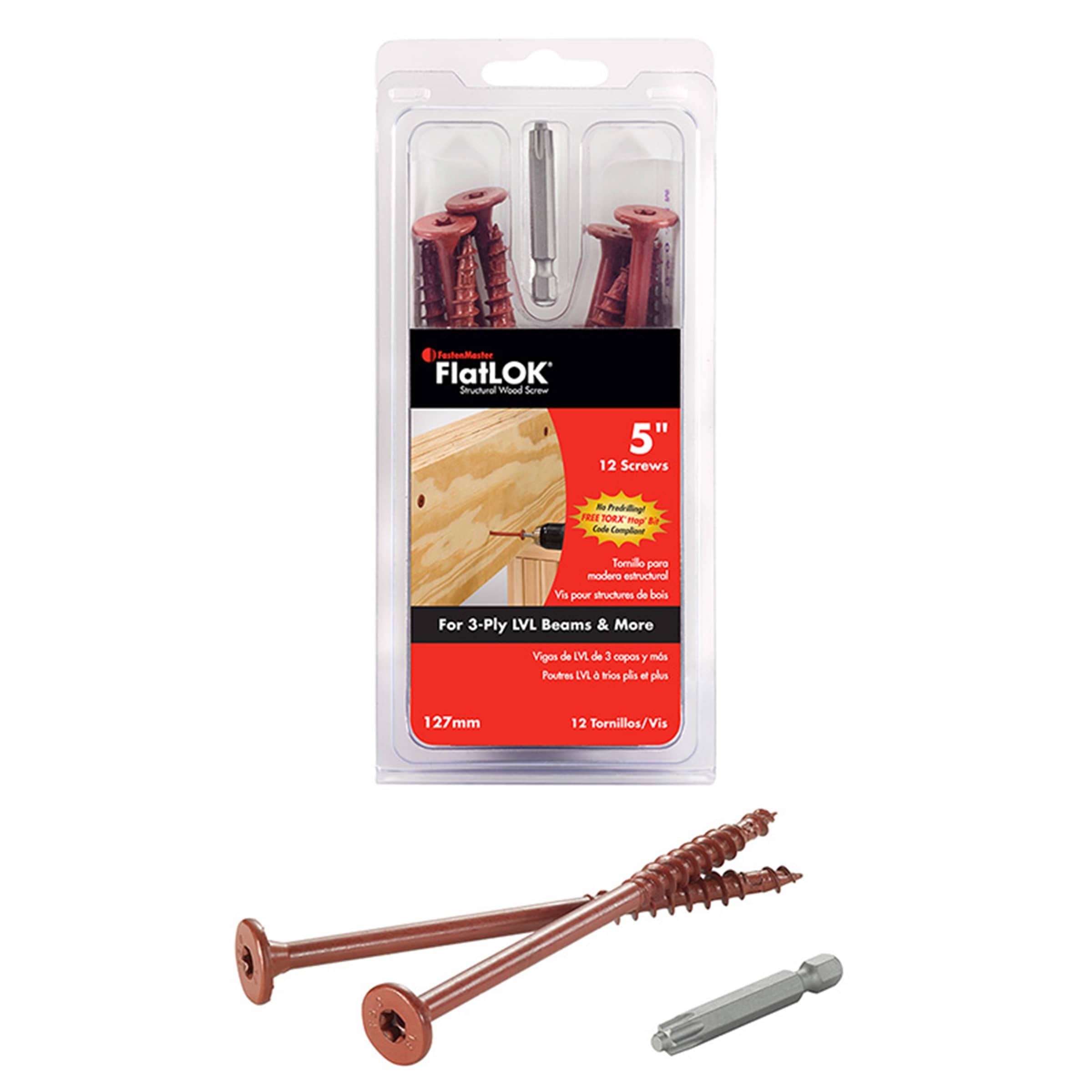 FlatLOK by FastenMaster FMFL005-12 5-in Red Ecoat Flat -Head Exterior Structural wood screws 12 -Pack