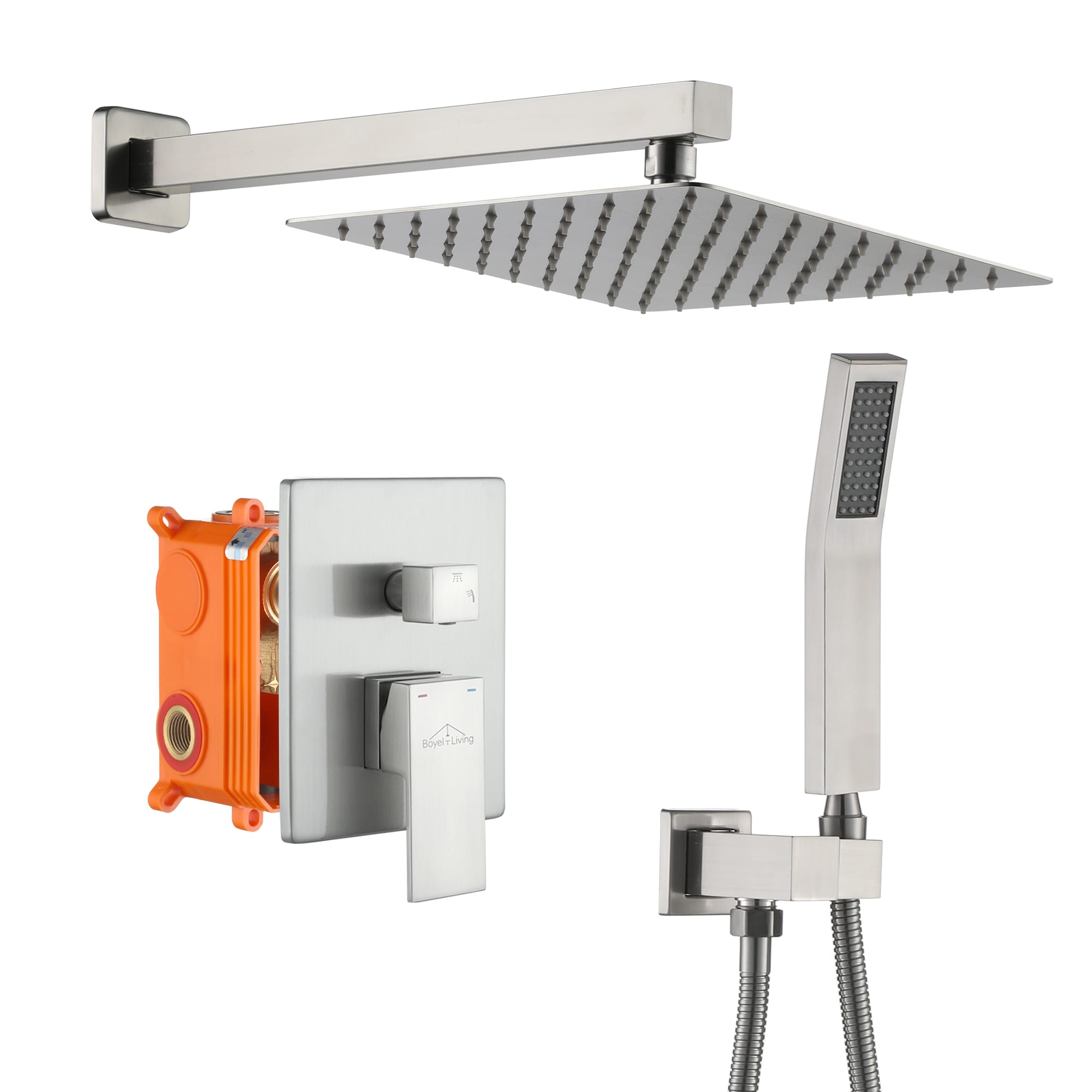 Clihome CL-014SS-SL Brushed Nickel 10-in Dual Head Built-In Shower Faucet System with 2-way Diverter ( Pressure-balanced Valve Included )