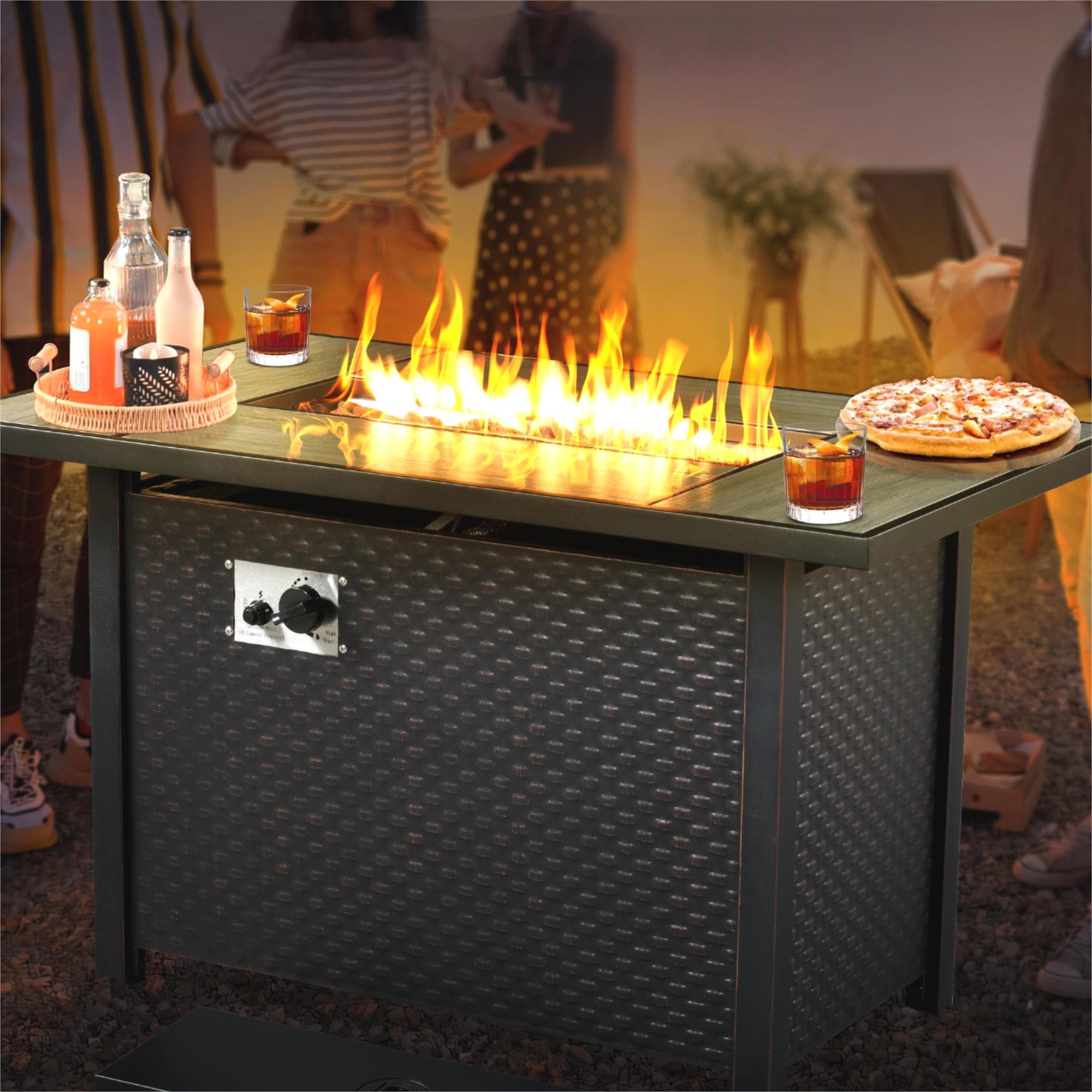 Ovios RFP-RS 42.13-Inches W Black Metal Steel Rectangle Tabletop Liquid propane Fire pit table