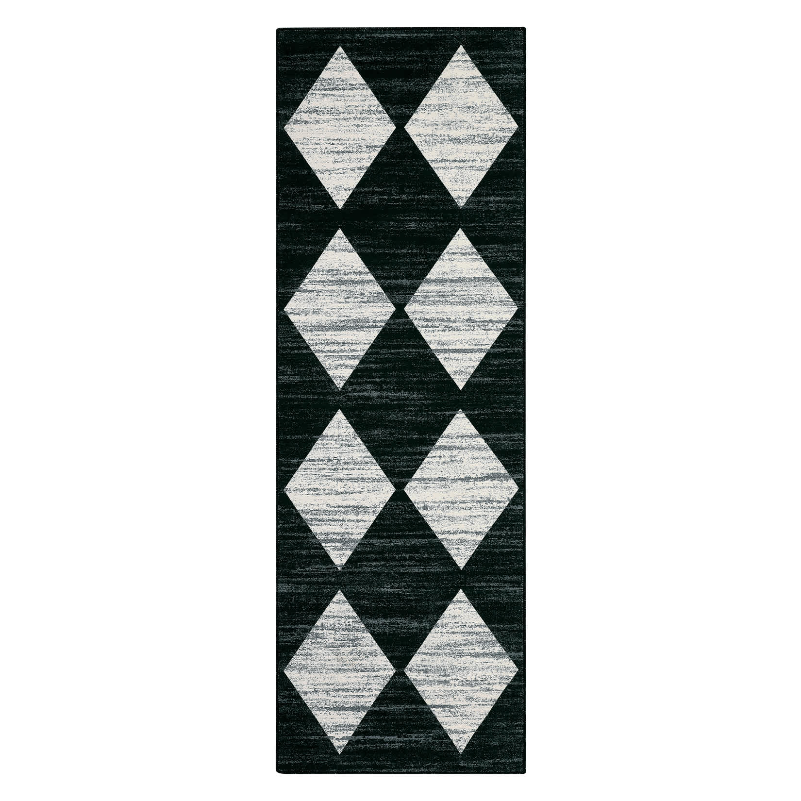 Qeetex LSN-PHO-134PC0NG 2 x 6 ft Polyester Black Rectangular Hallway Bathroom Entryway Kitchen Office Foldable Grid Modern Washable Area Rug