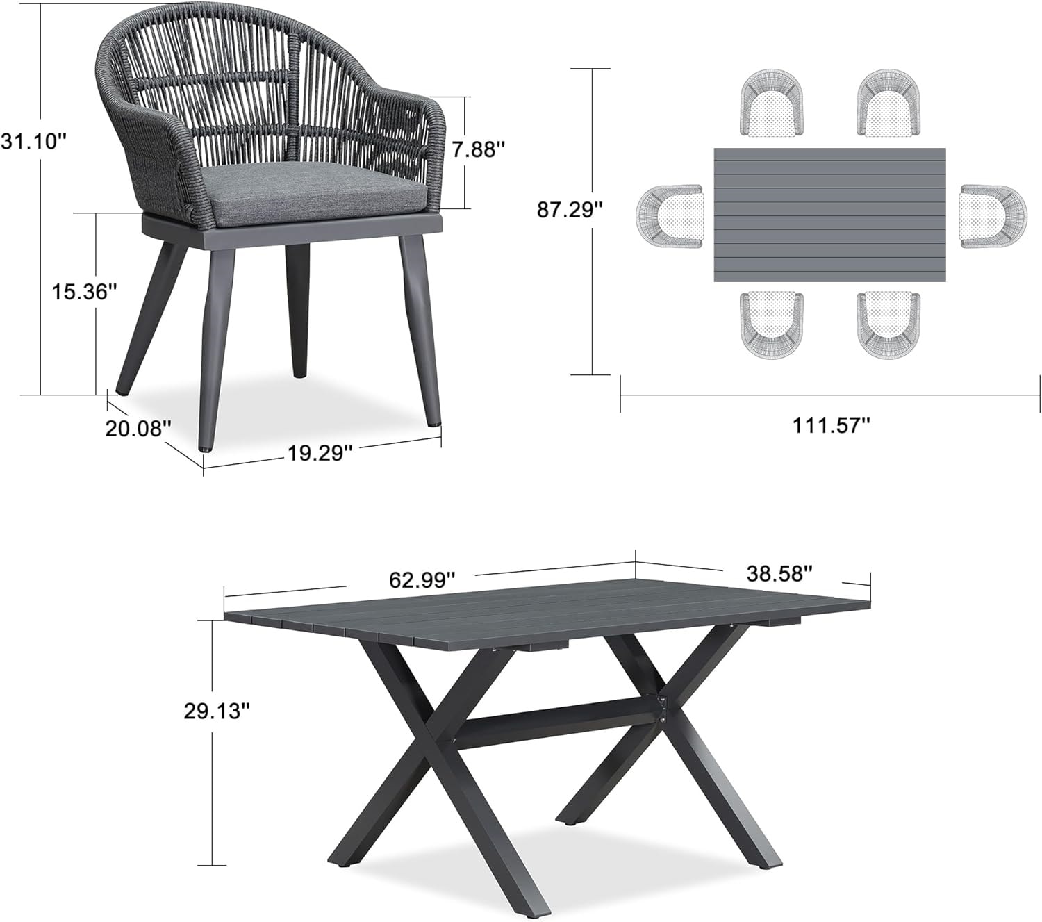 PURPLE LEAF LS03-VT07-160-GY-H Patio-Dining-Sets - View #2